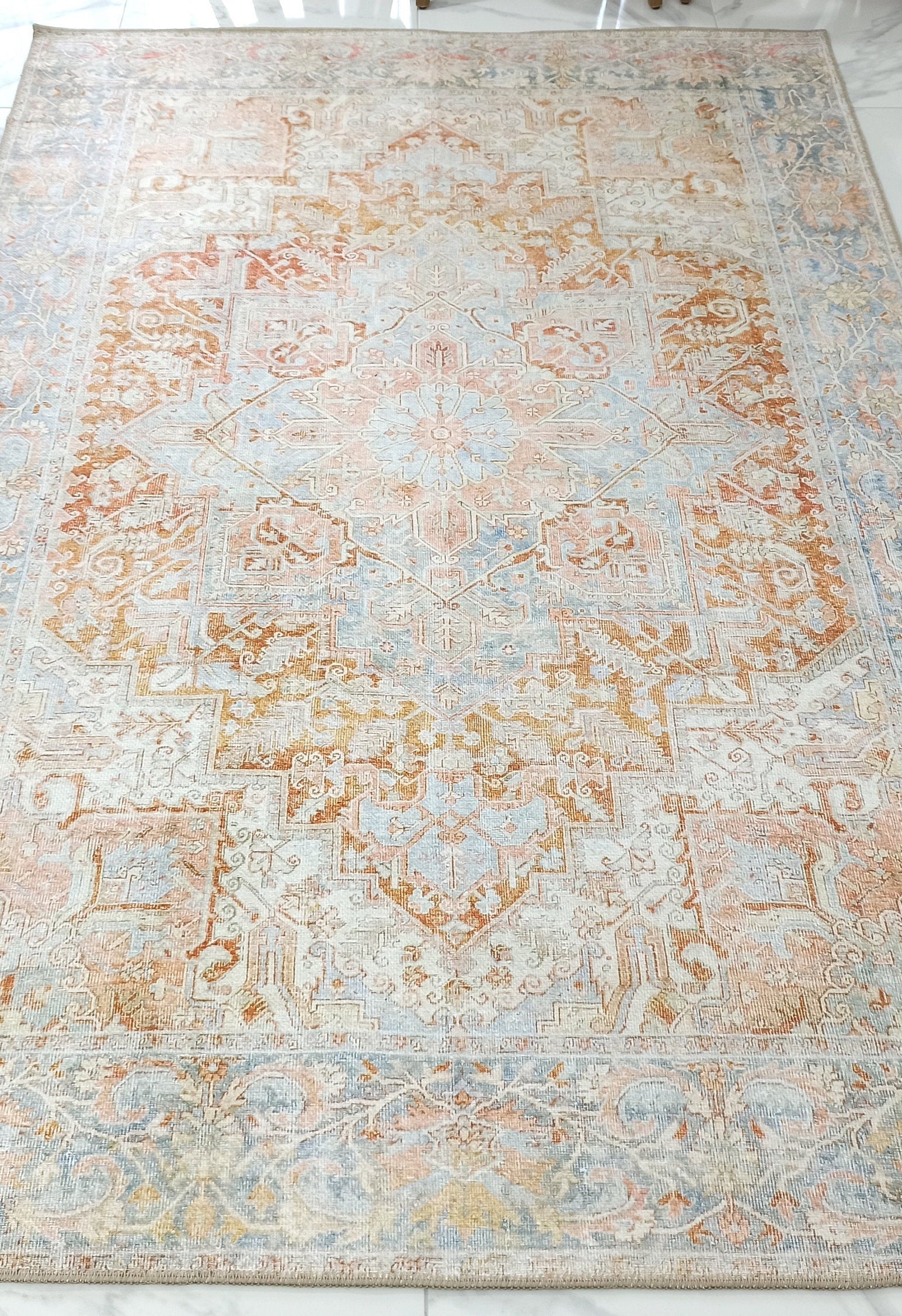Hara Rug Faded Beige & Blue Oriental Rug