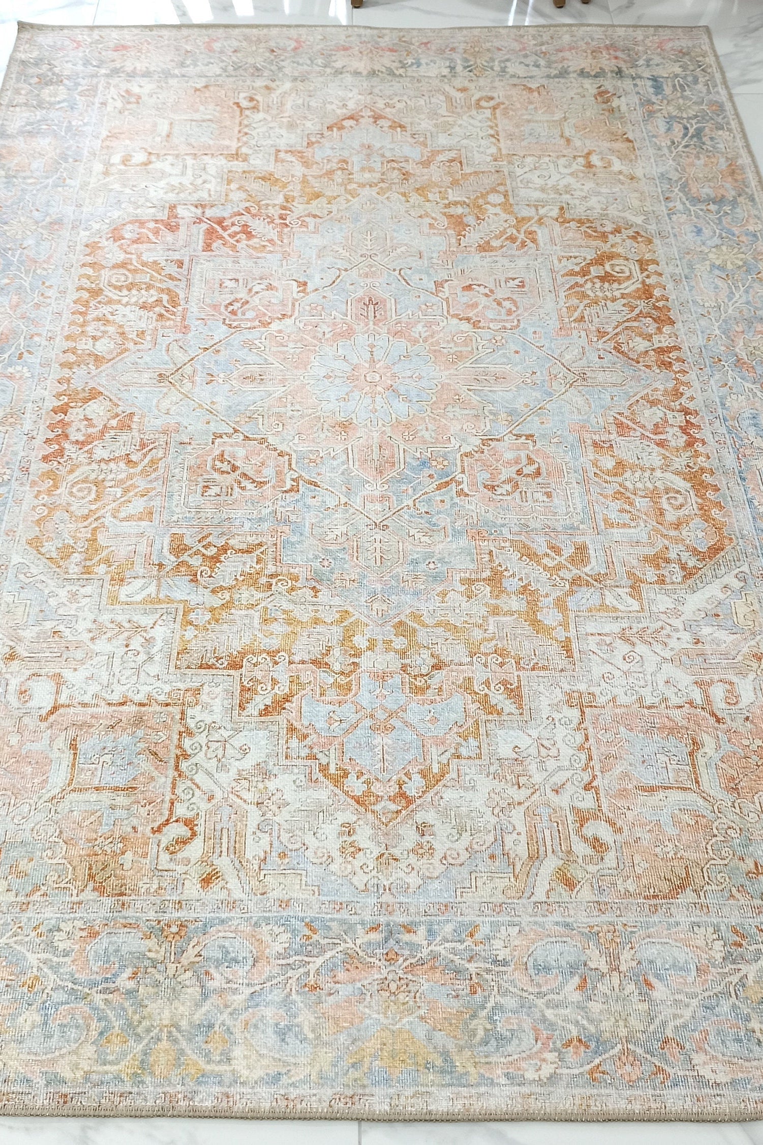 Hara Rug Faded Beige & Blue Oriental Rug