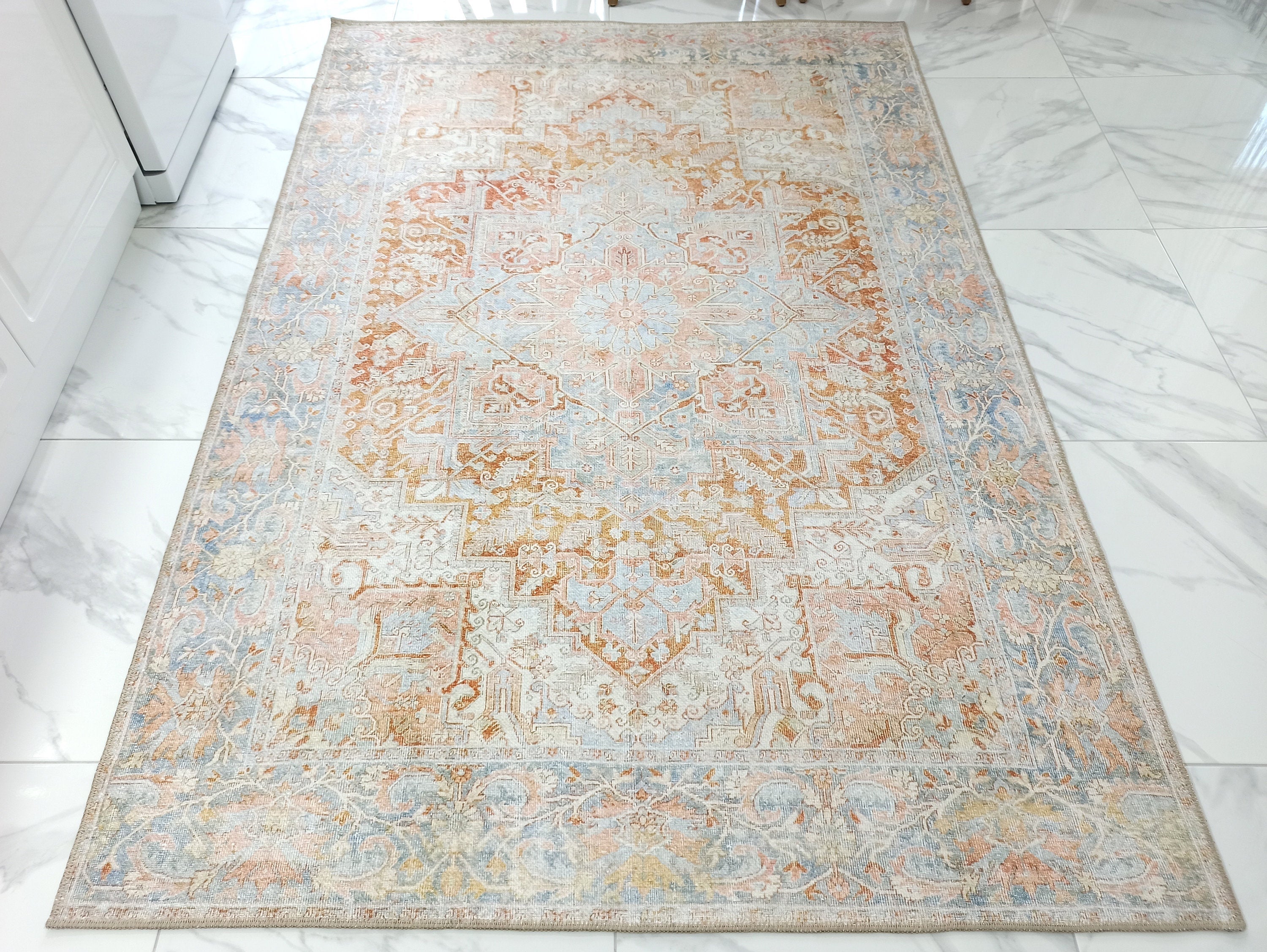 Hara Rug Faded Beige & Blue Oriental Rug