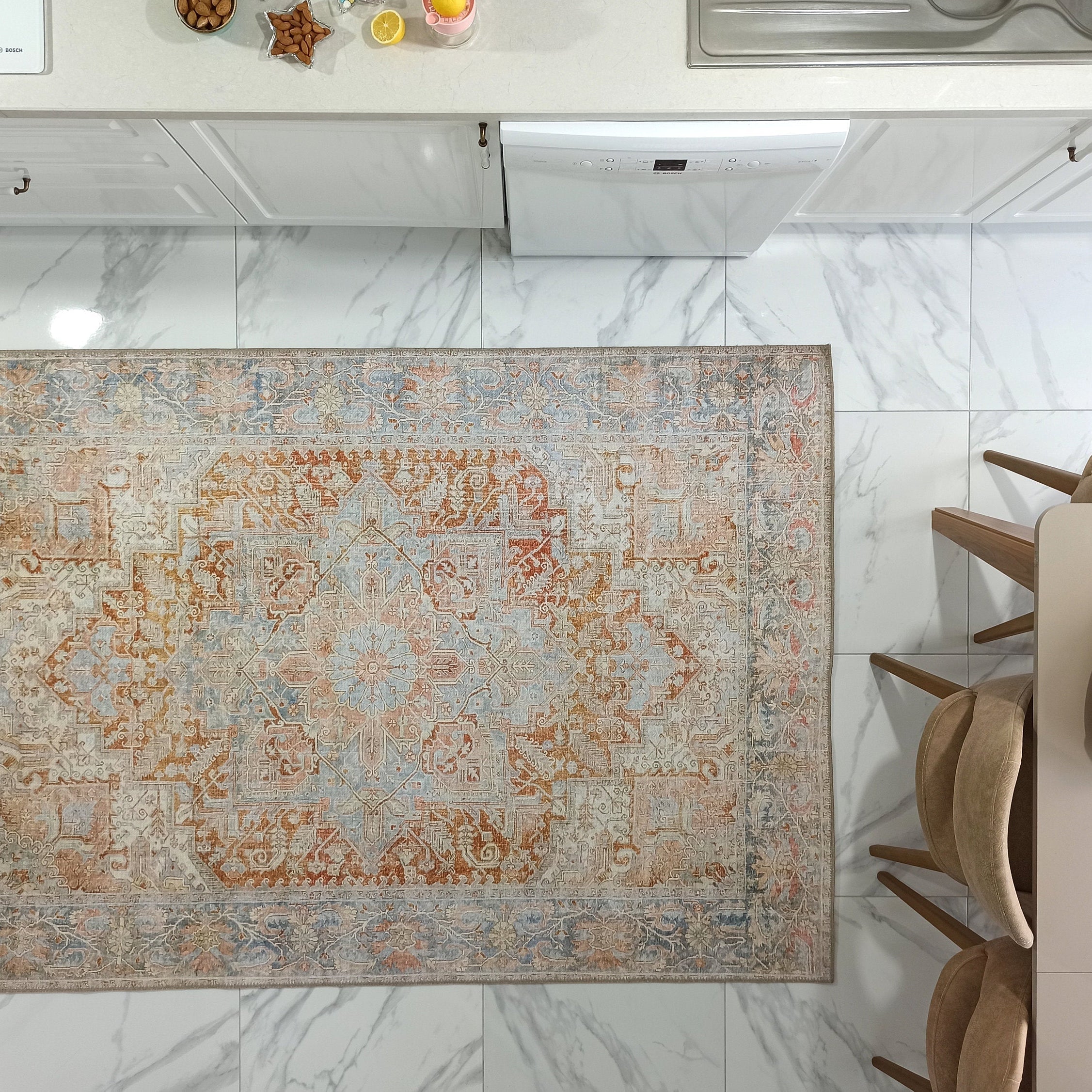 Hara Rug Faded Beige & Blue Oriental Rug