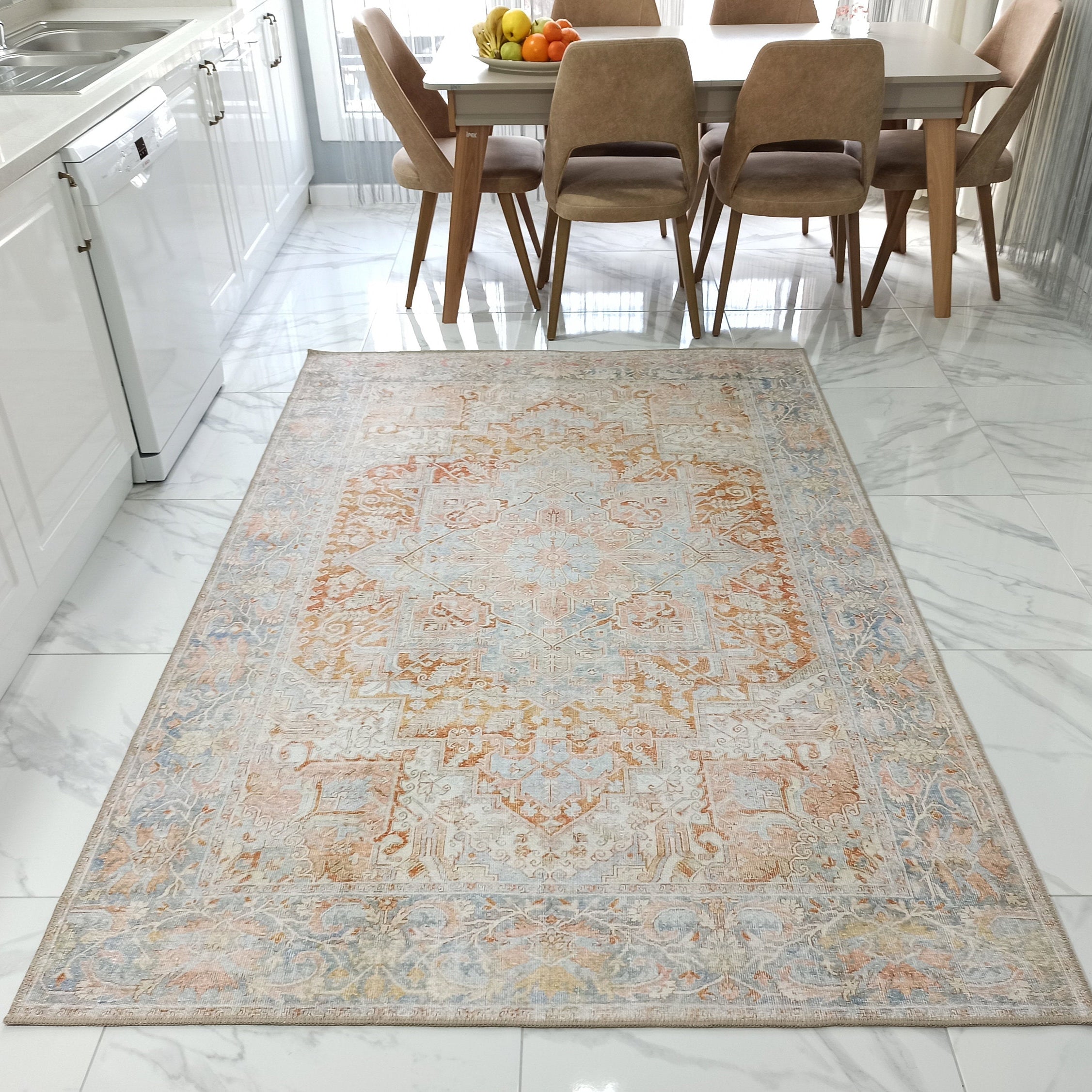 Hara Rug Faded Beige & Blue Oriental Rug