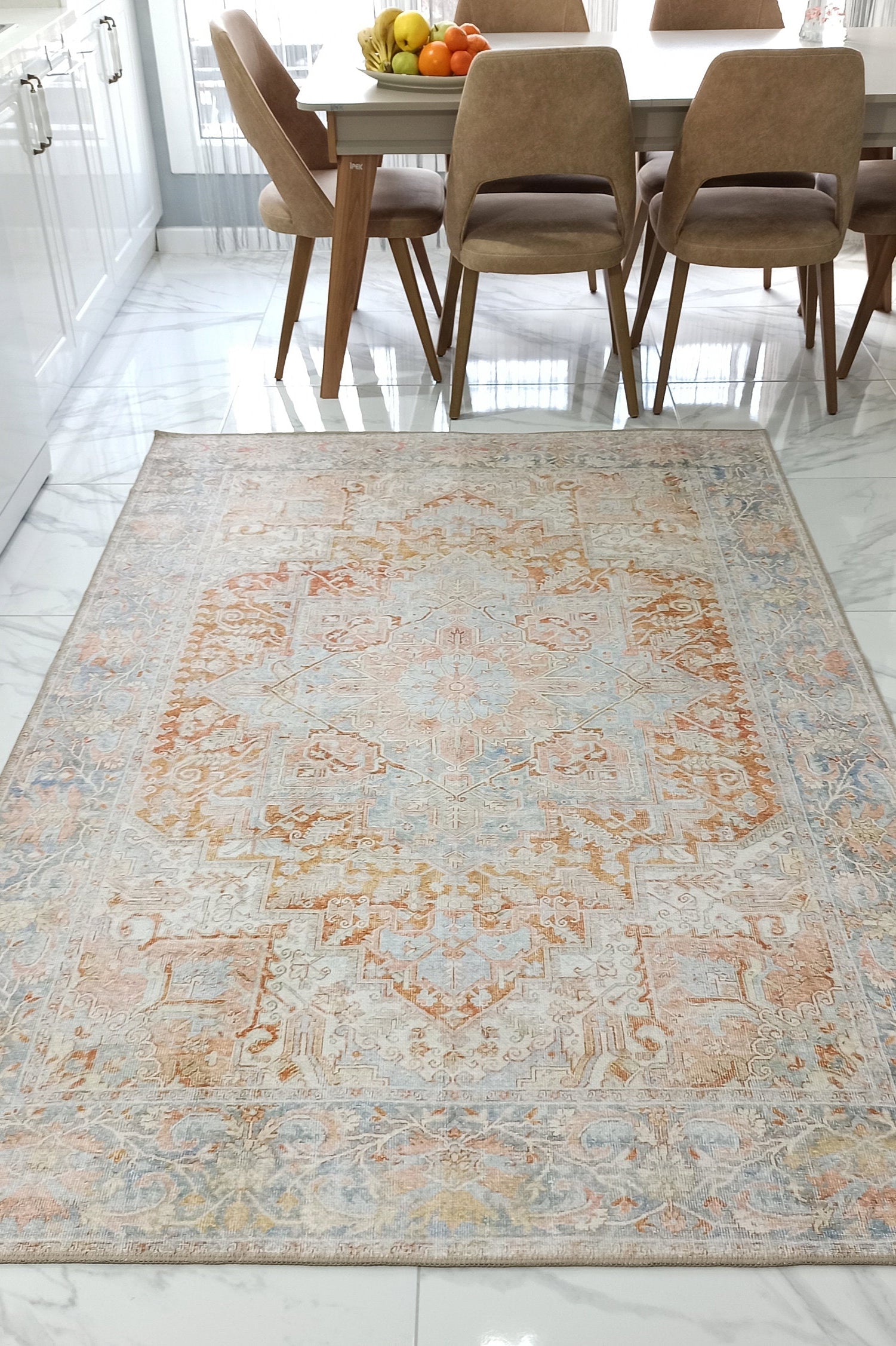 Hara Rug Faded Beige & Blue Oriental Rug