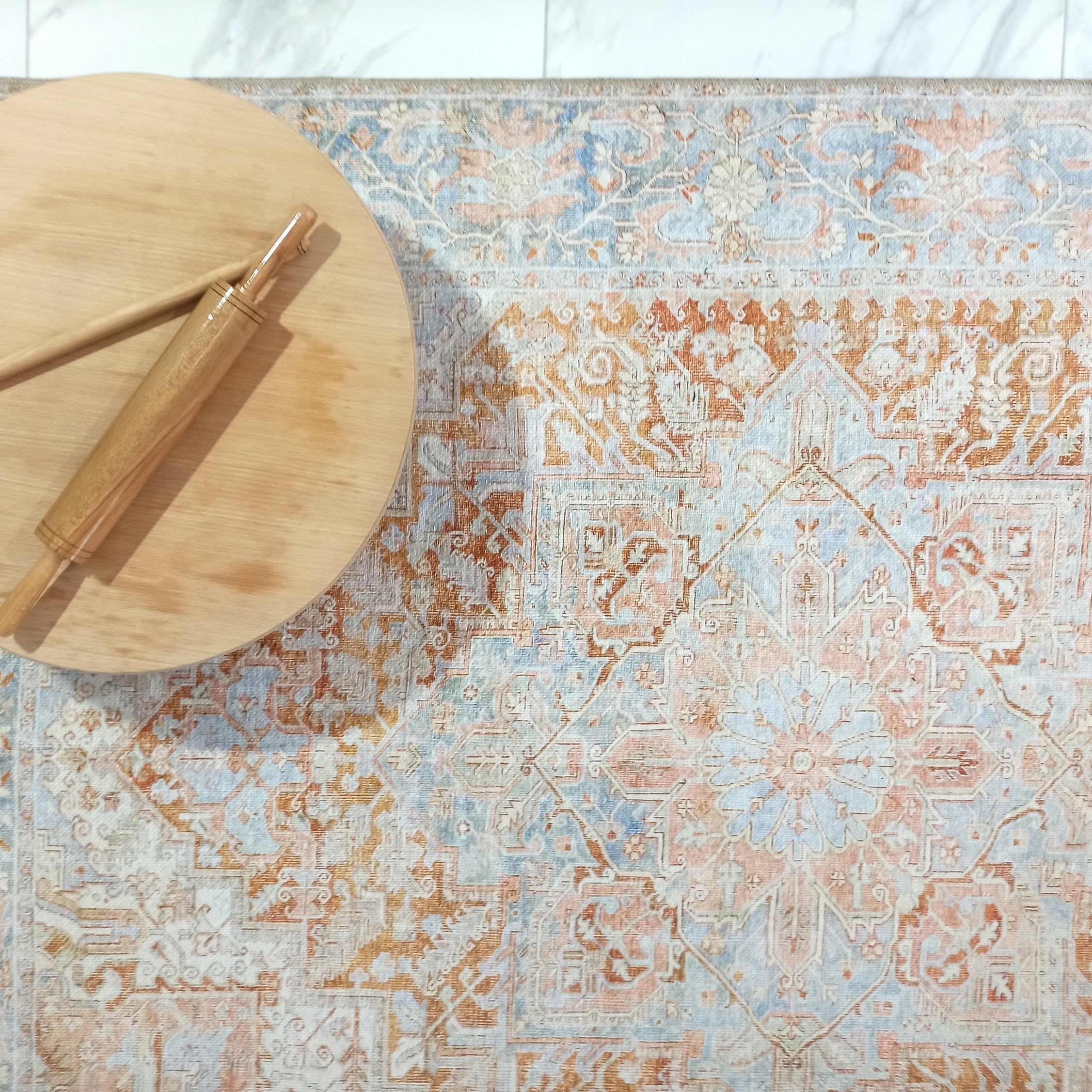 Hara Rug Faded Beige & Blue Oriental Rug
