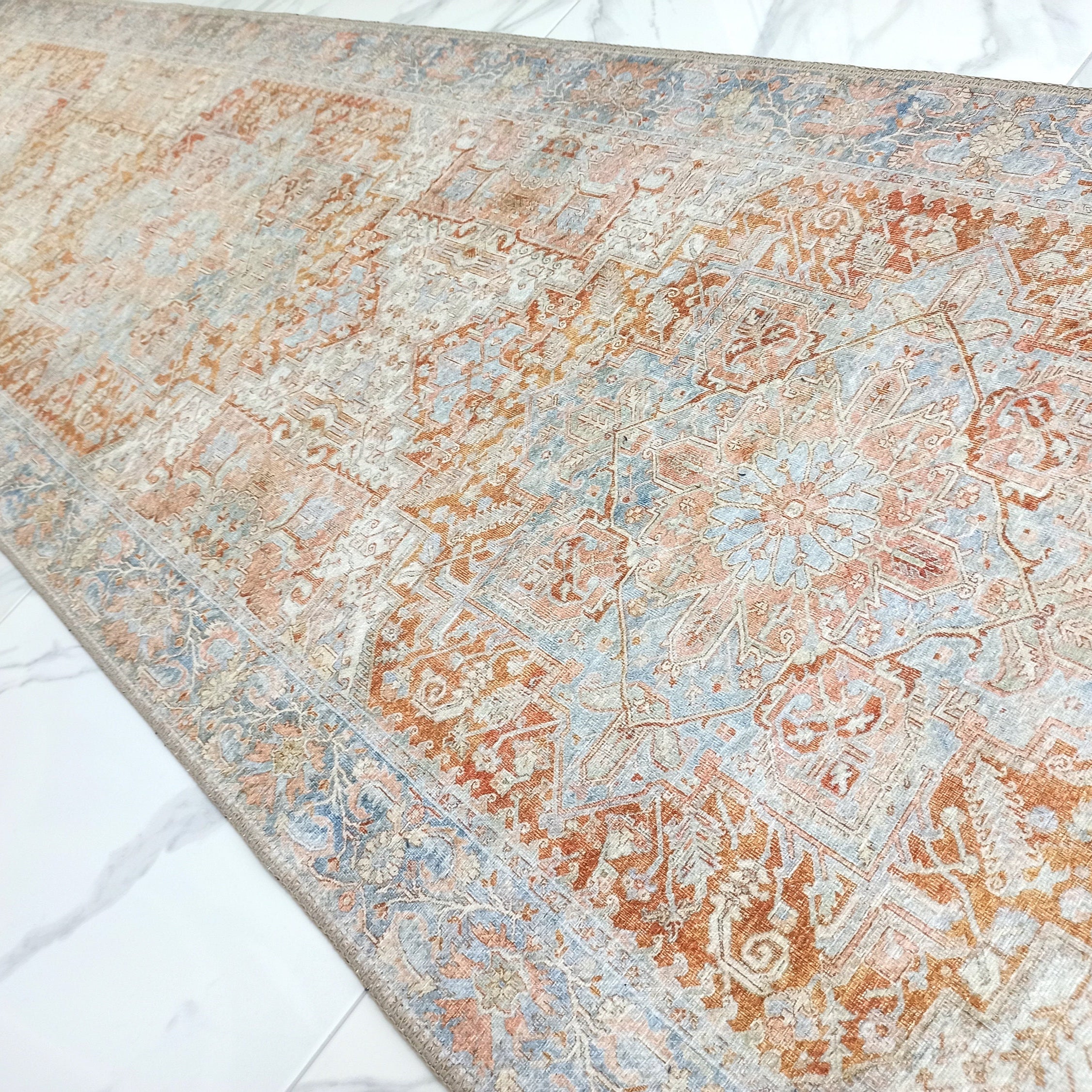 Hara Rug Faded Beige & Blue Oriental Rug