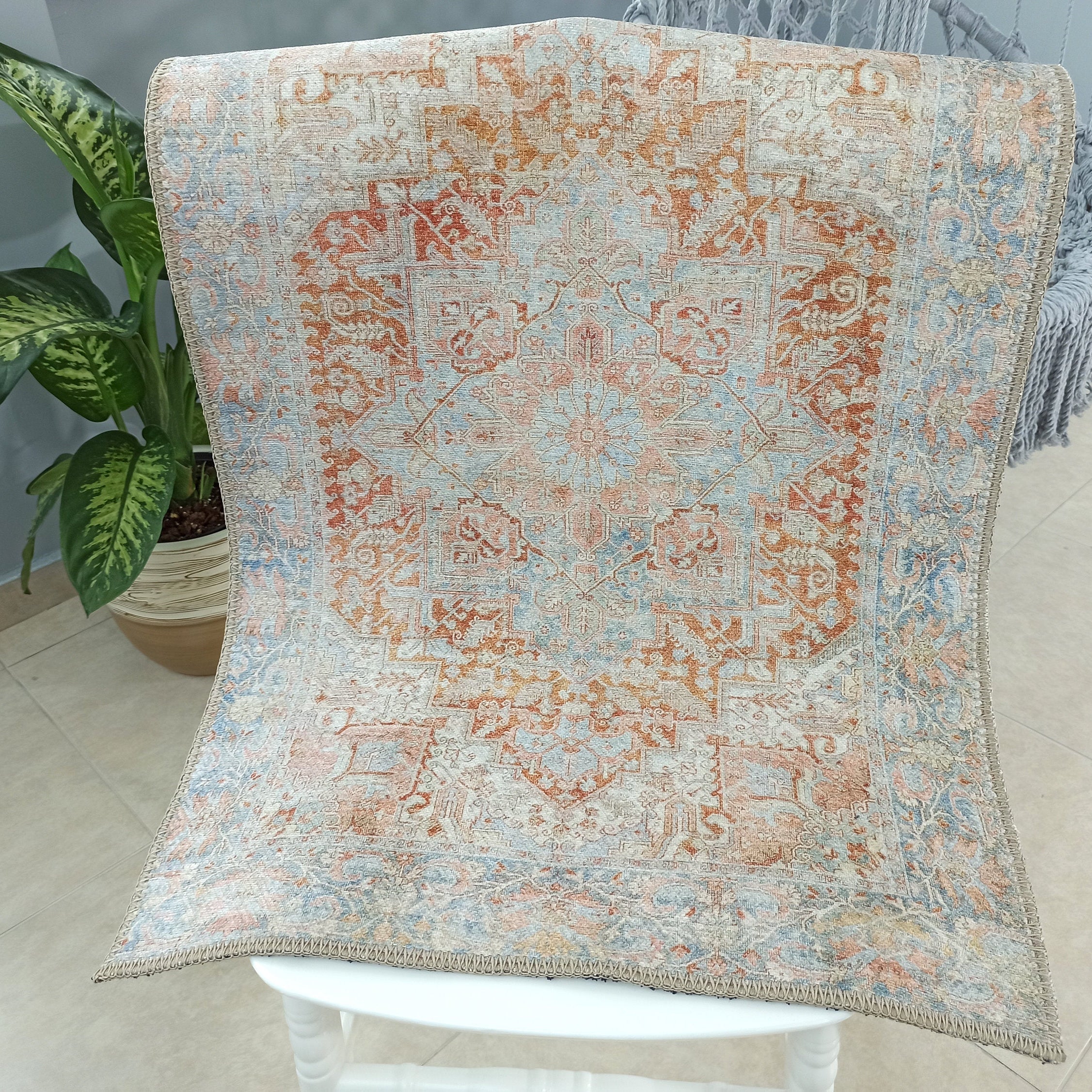 Hara Rug Faded Beige & Blue Oriental Rug