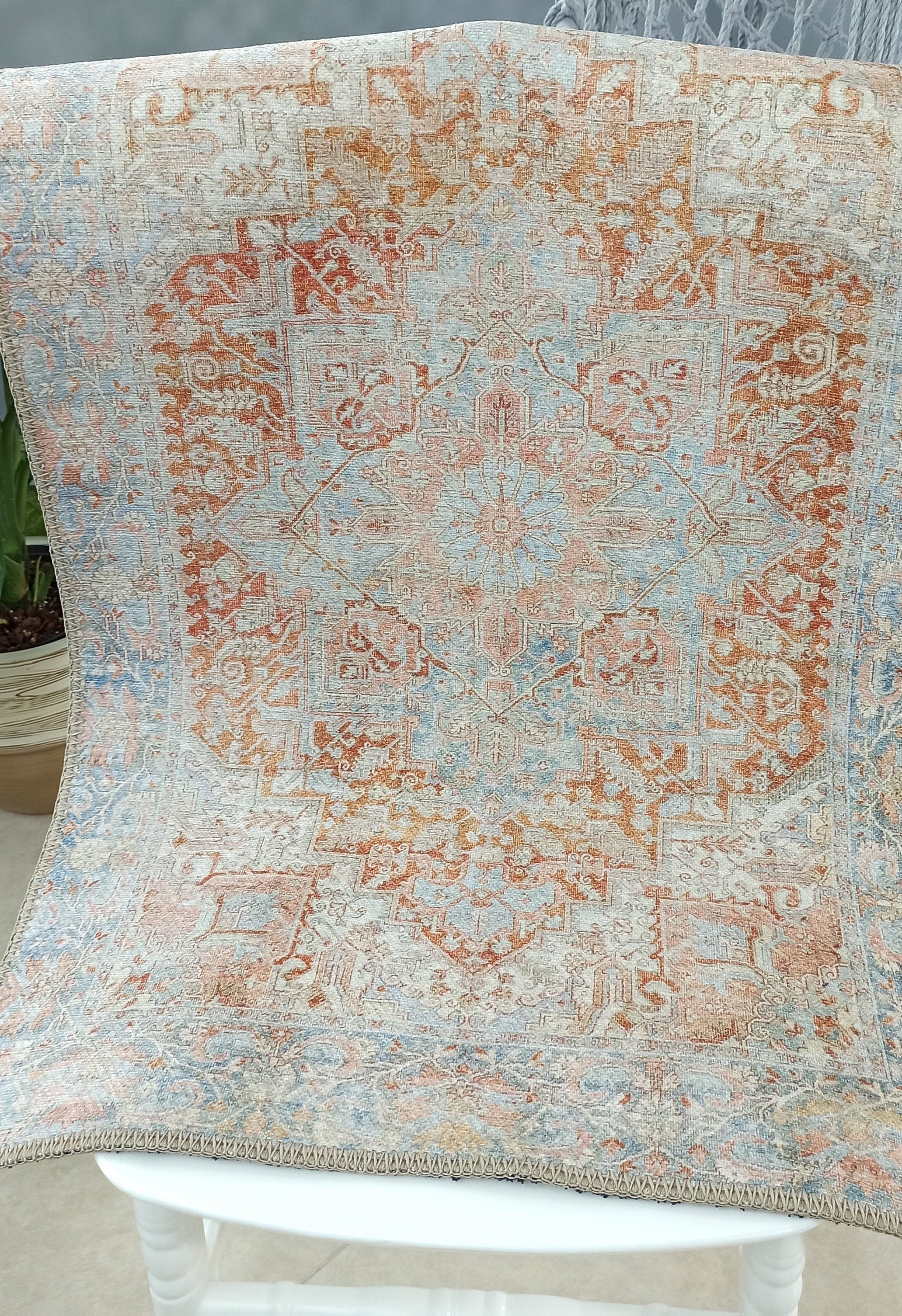 Hara Rug Faded Beige & Blue Oriental Rug