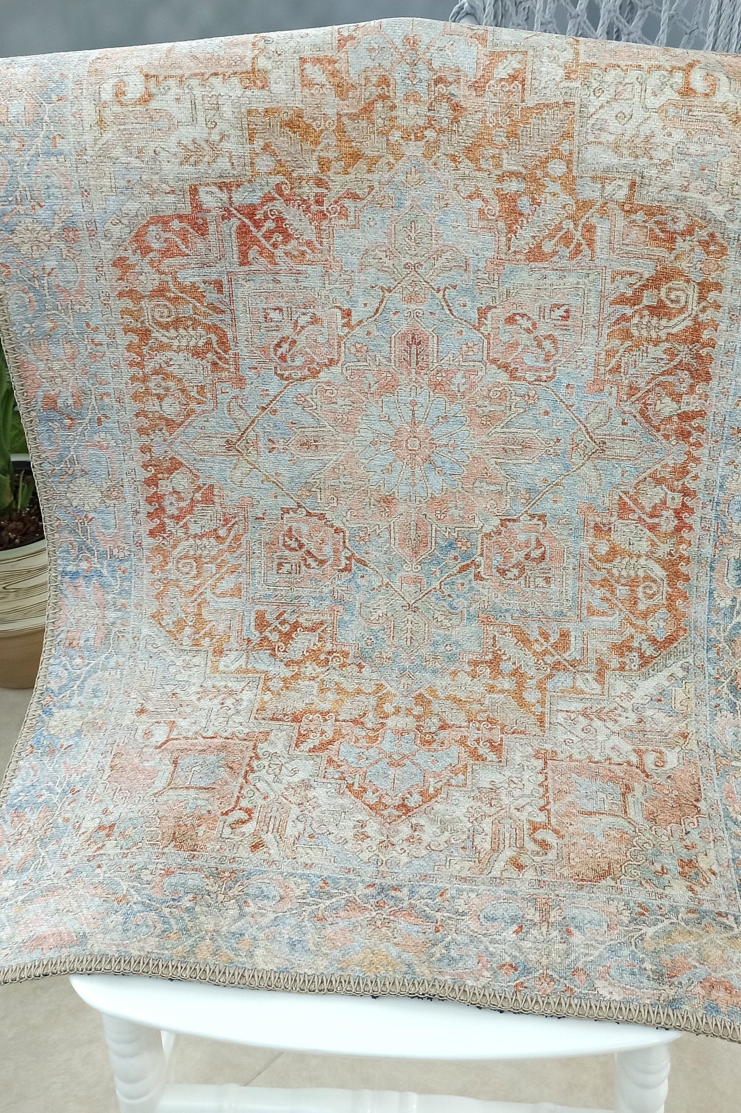 Hara Rug Faded Beige & Blue Oriental Rug