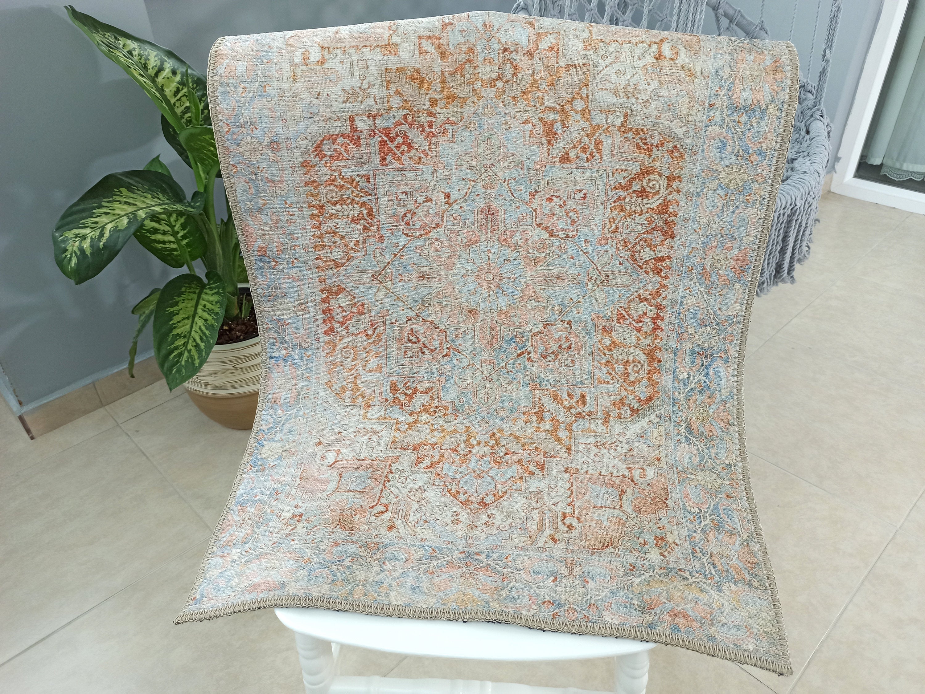 Hara Rug Faded Beige & Blue Oriental Rug