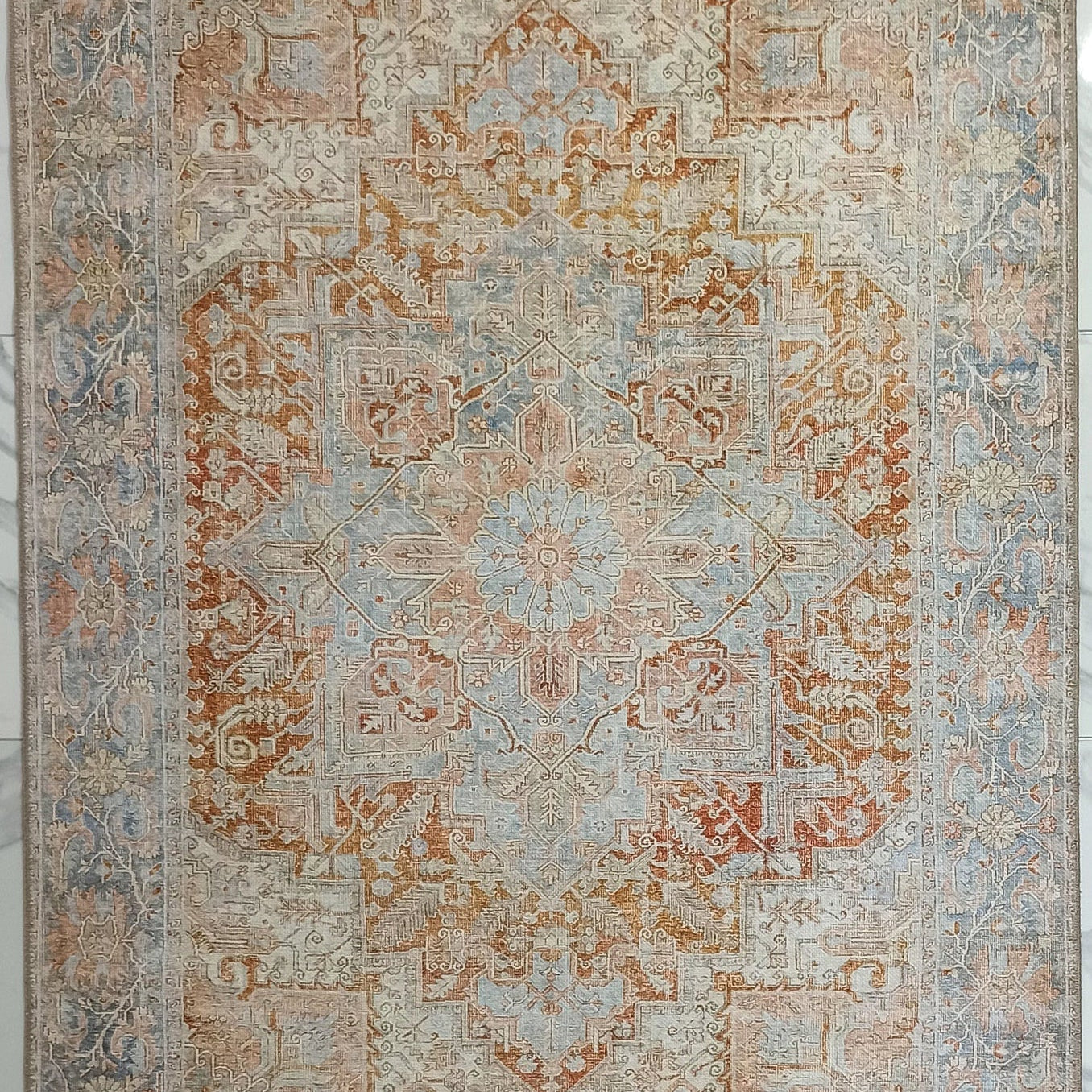 Hara Rug Faded Beige & Blue Oriental Rug