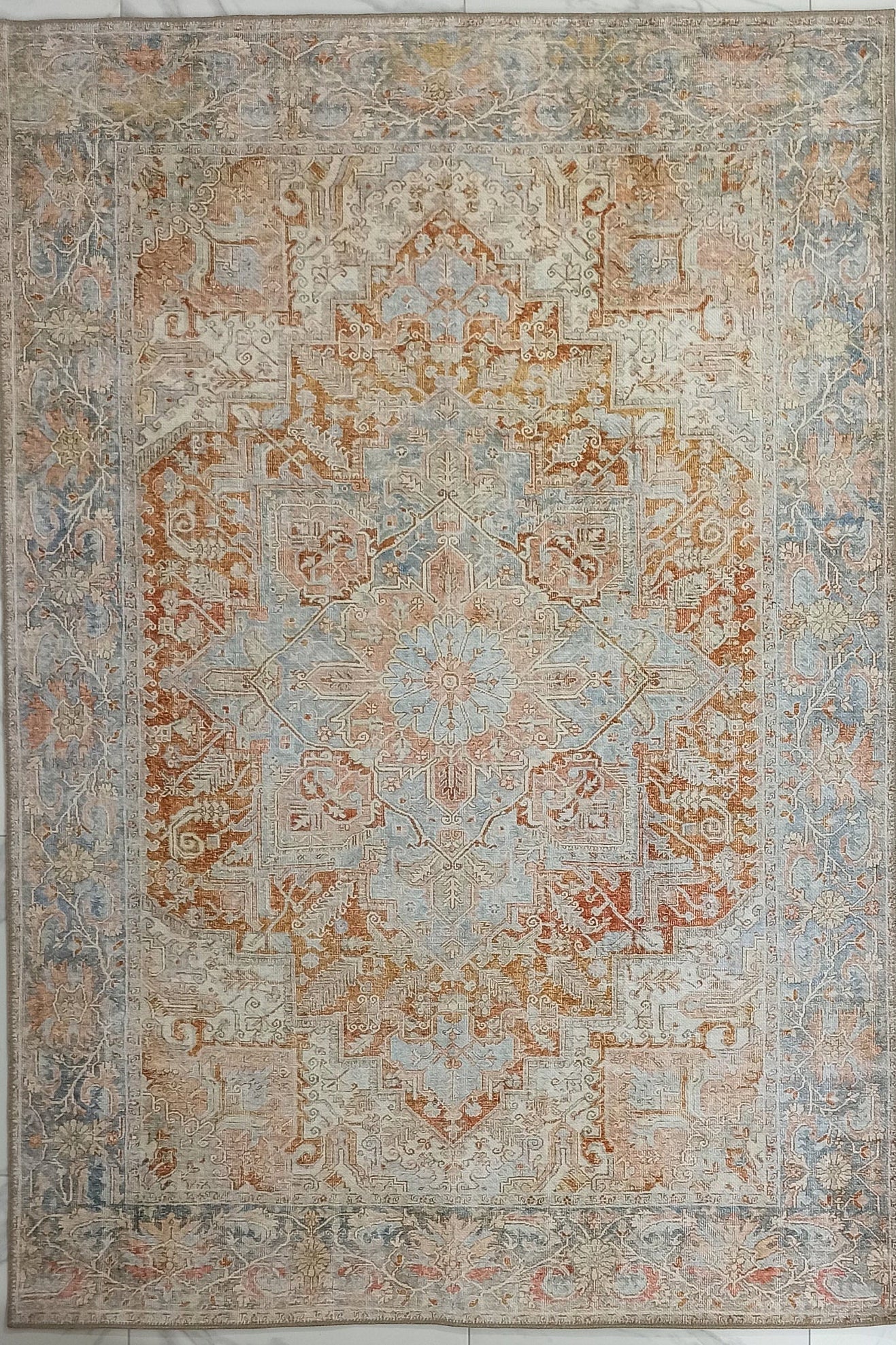 Hara Rug Faded Beige & Blue Oriental Rug