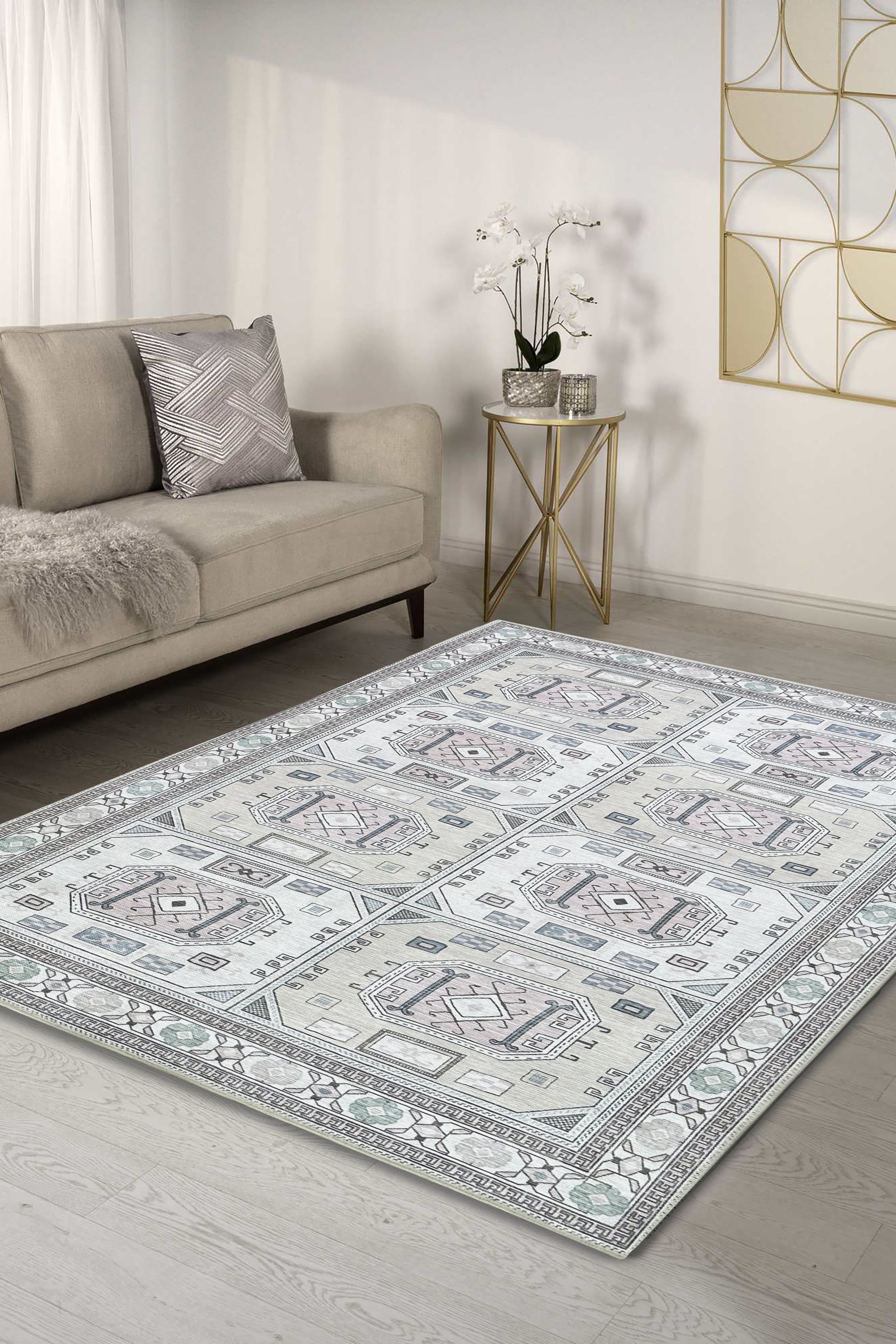 Hazel Brown Cream Modern Turkish Rug