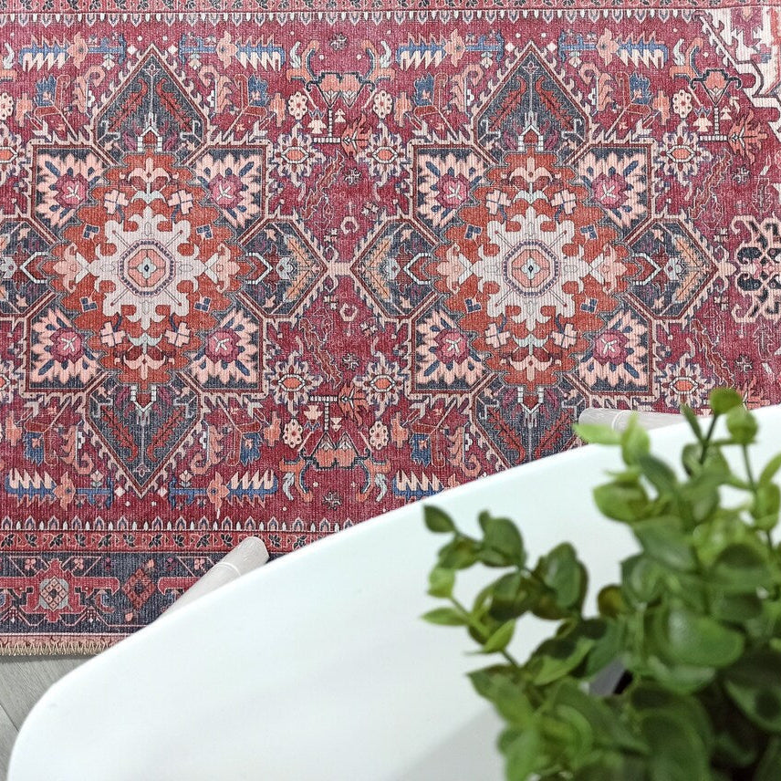 Hiba Rug Oriental Hot Pink Red Medallion Rug