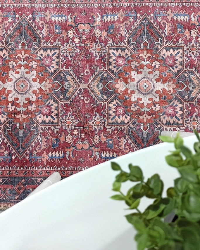 Hiba Rug Oriental Hot Pink Red Medallion Rug