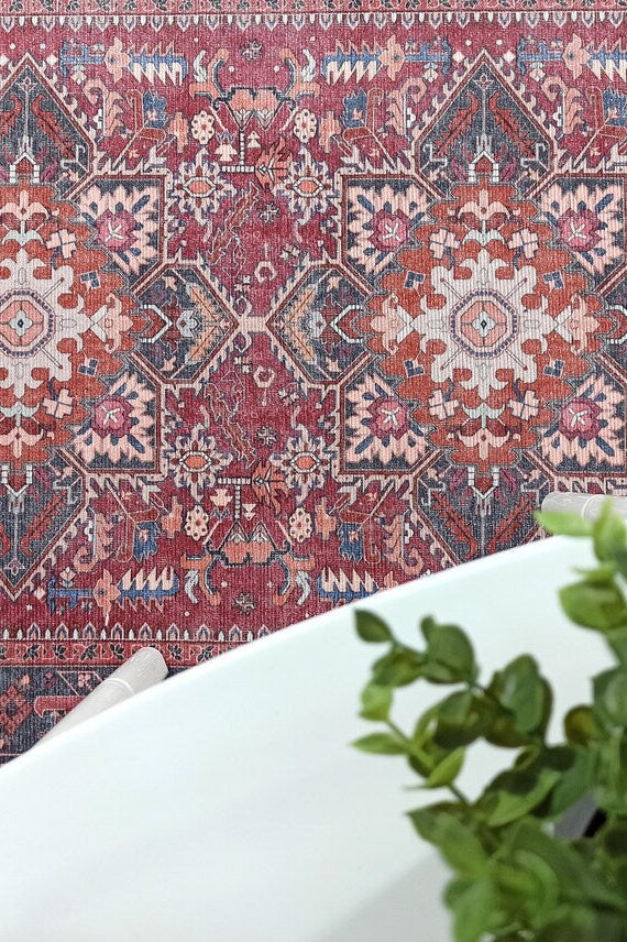 Hiba Rug Oriental Hot Pink Red Medallion Rug