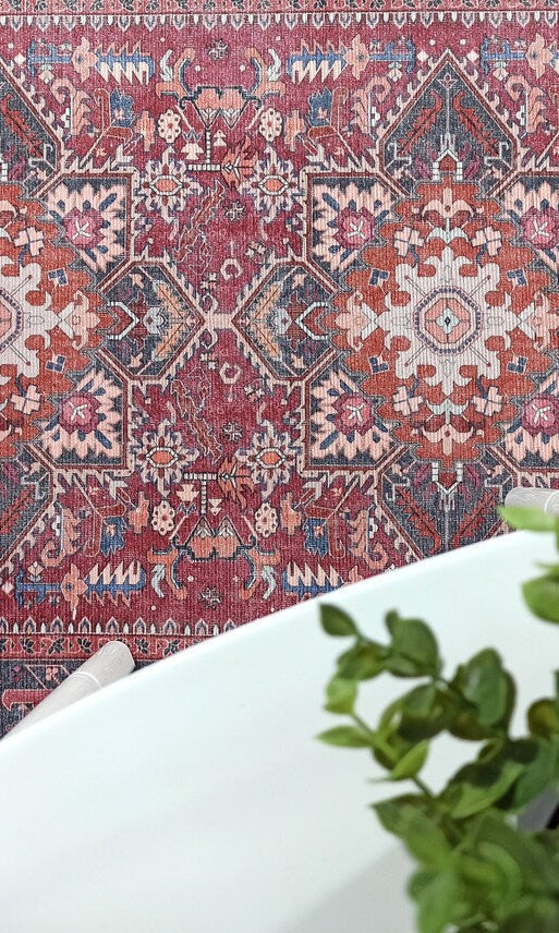 Hiba Rug Oriental Hot Pink Red Medallion Rug