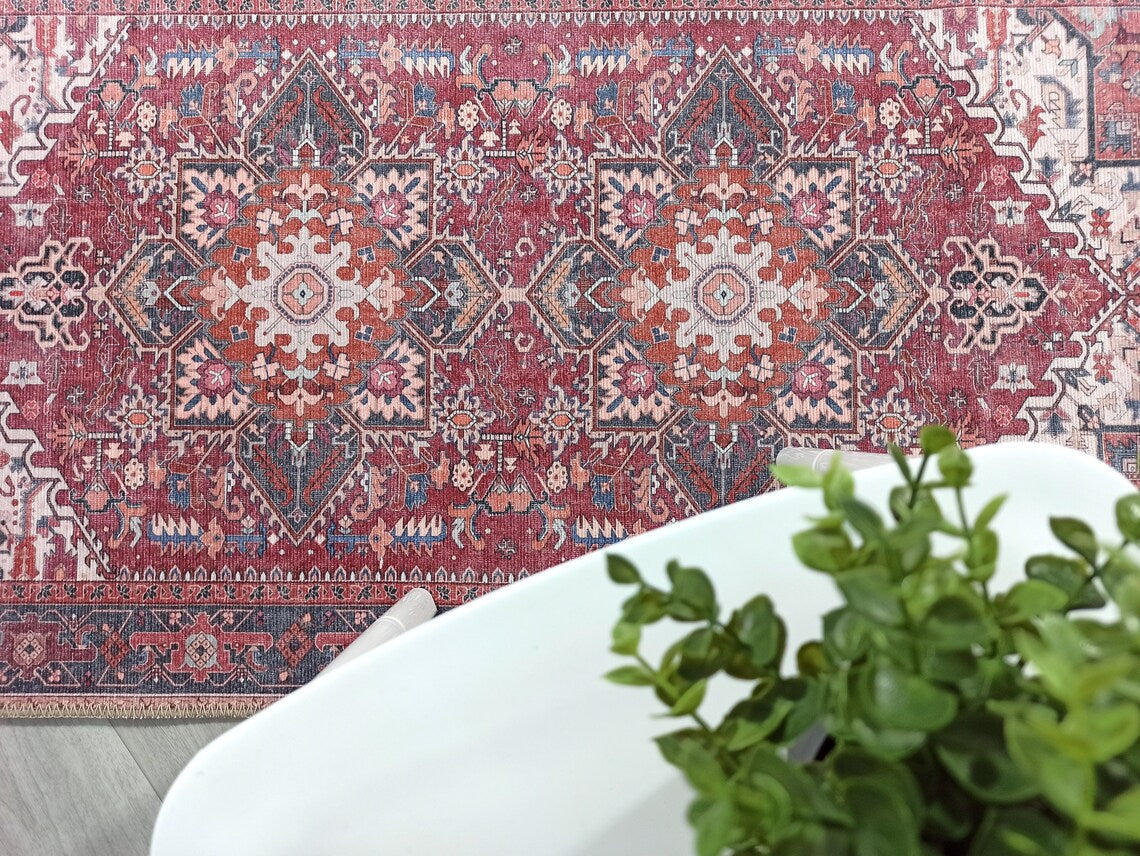 Hiba Rug Oriental Hot Pink Red Medallion Rug