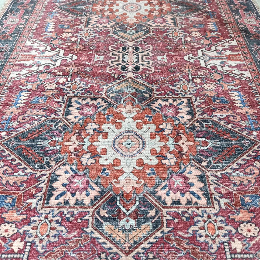 Hiba Rug Oriental Hot Pink Red Medallion Rug