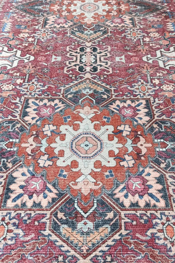 Hiba Rug Oriental Hot Pink Red Medallion Rug