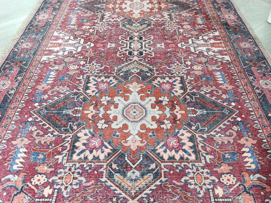 Hiba Rug Oriental Hot Pink Red Medallion Rug