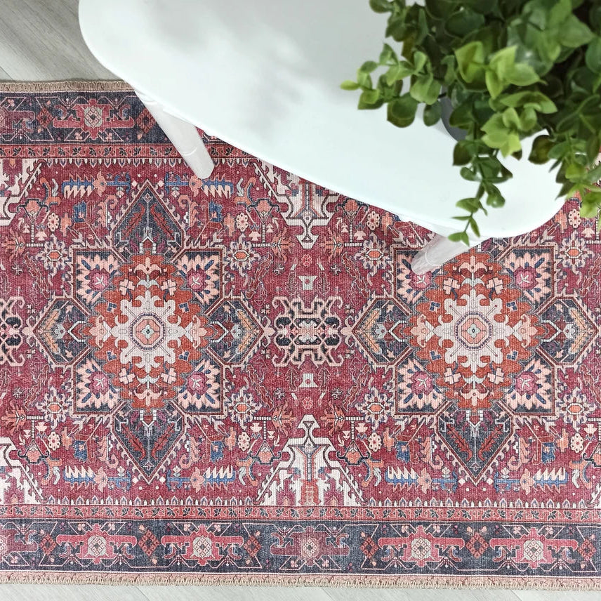 Hiba Rug Oriental Hot Pink Red Medallion Rug