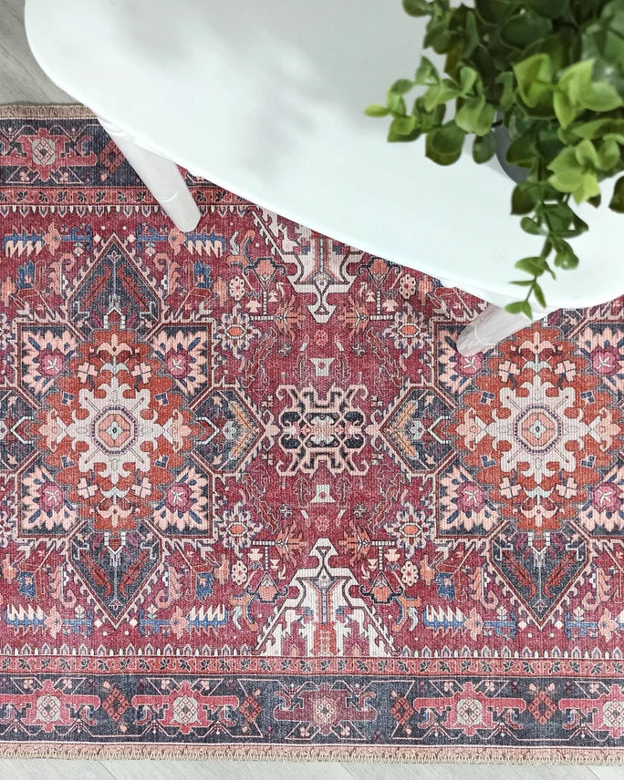 Hiba Rug Oriental Hot Pink Red Medallion Rug