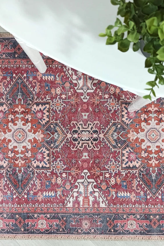 Hiba Rug Oriental Hot Pink Red Medallion Rug