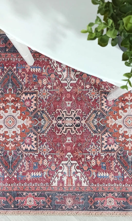 Hiba Rug Oriental Hot Pink Red Medallion Rug