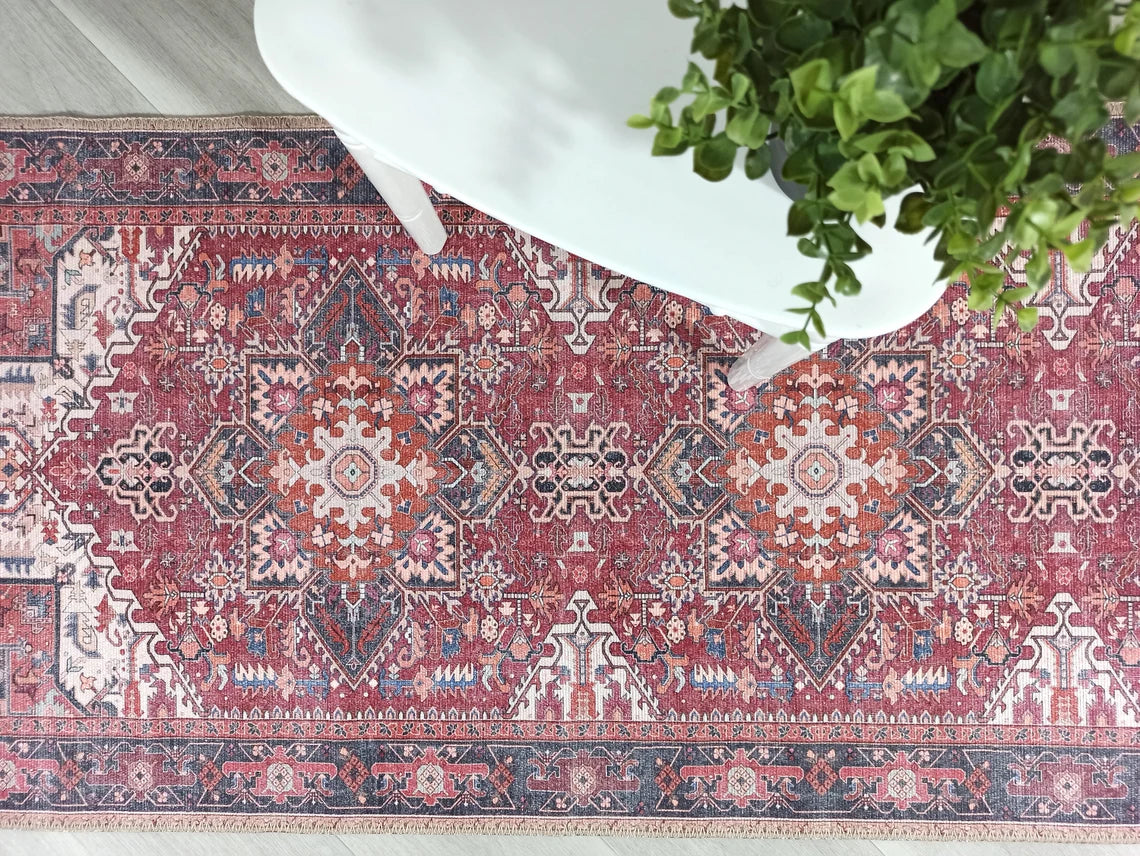 Hiba Rug Oriental Hot Pink Red Medallion Rug