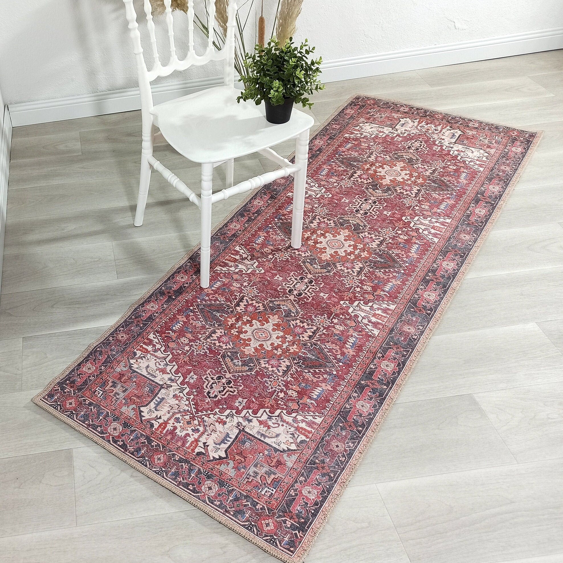 Hiba Rug Oriental Hot Pink Red Medallion Rug