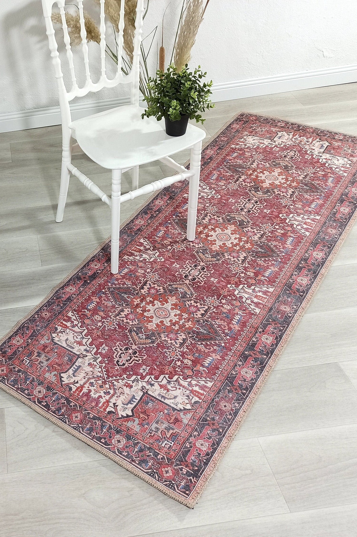 Hiba Rug Oriental Hot Pink Red Medallion Rug