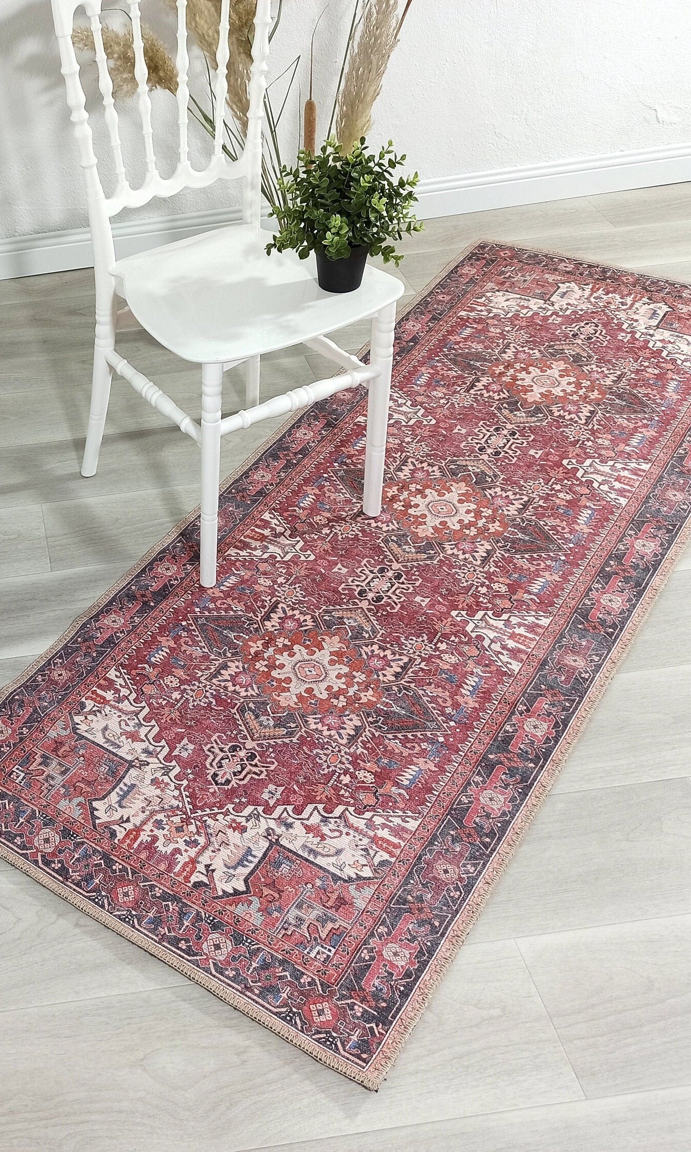 Hiba Rug Oriental Hot Pink Red Medallion Rug