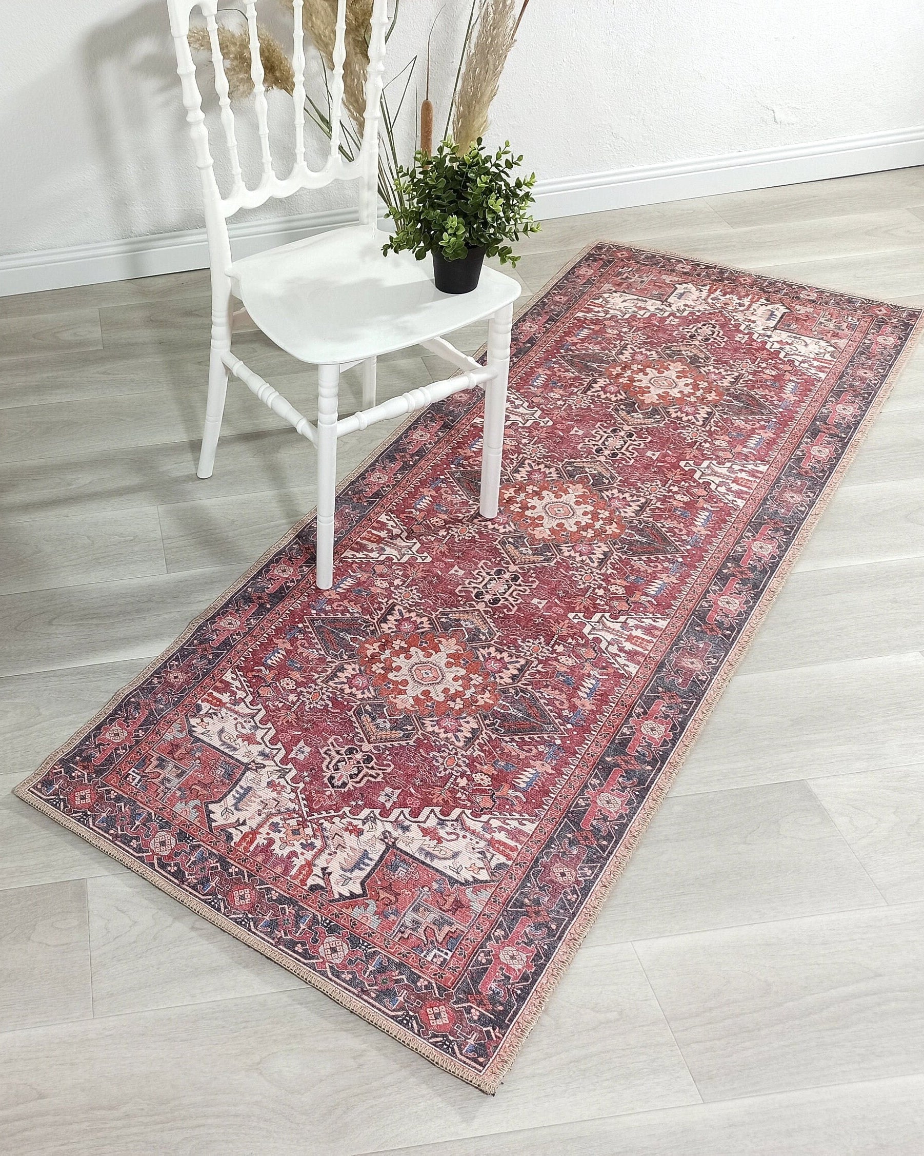 Hiba Rug Oriental Hot Pink Red Medallion Rug