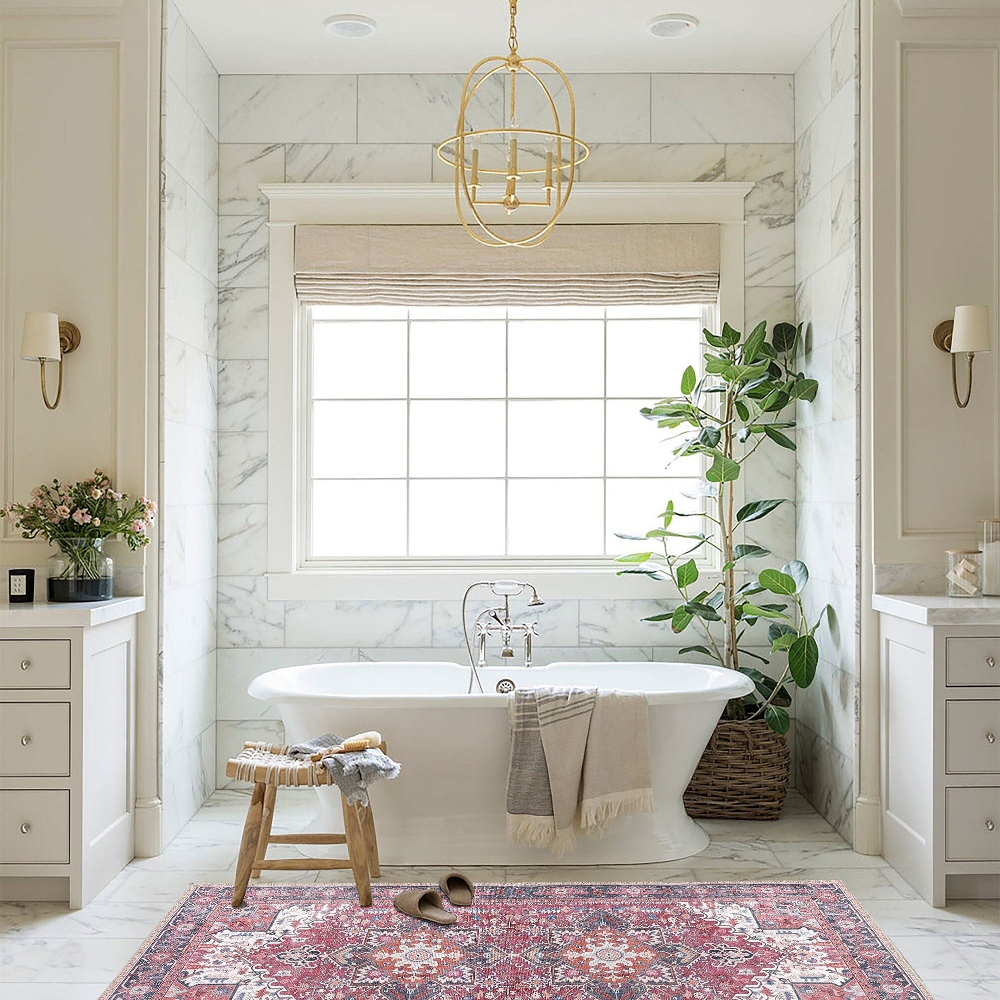 Hiba Rug Oriental Hot Pink Red Medallion Rug