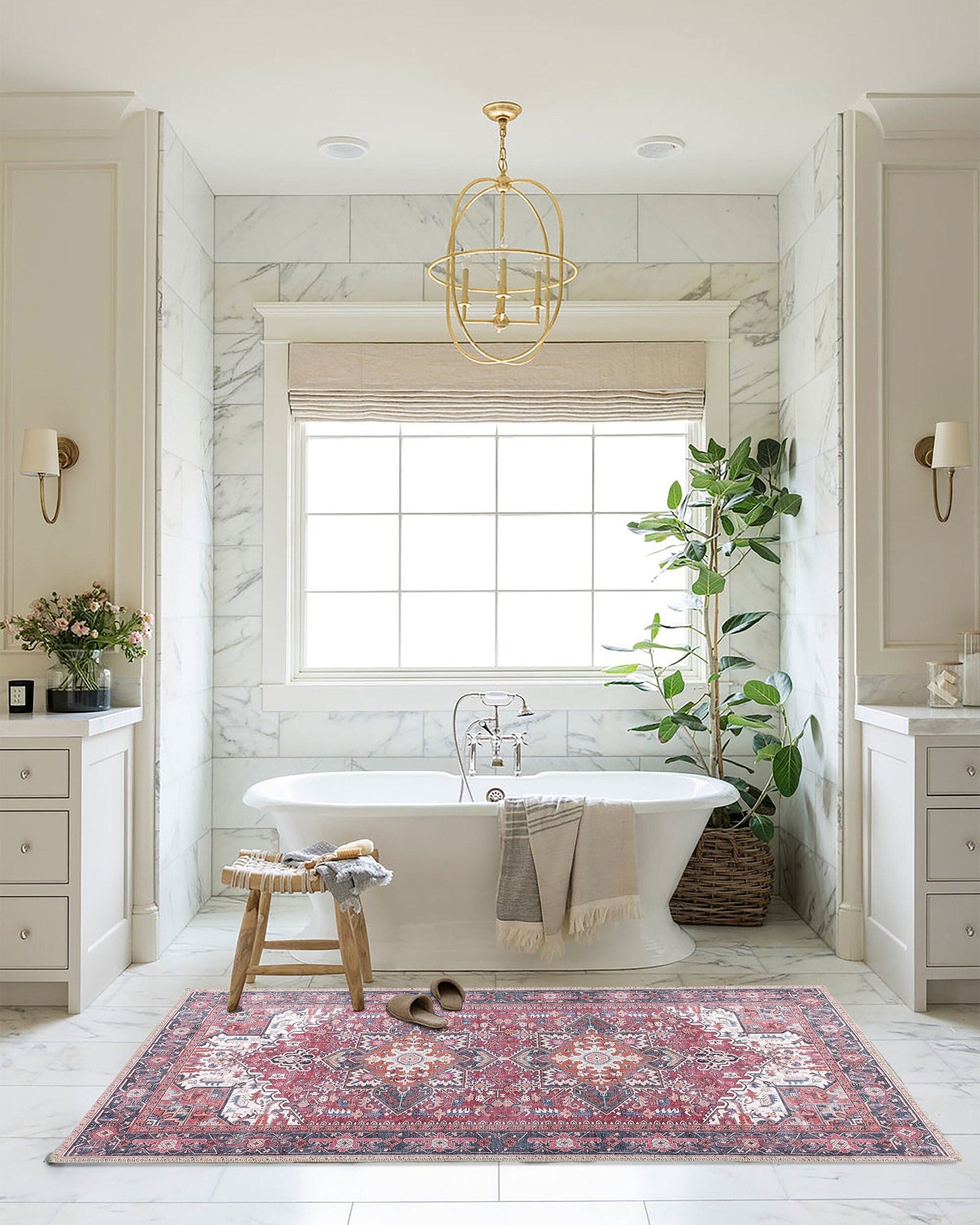 Hiba Rug Oriental Hot Pink Red Medallion Rug