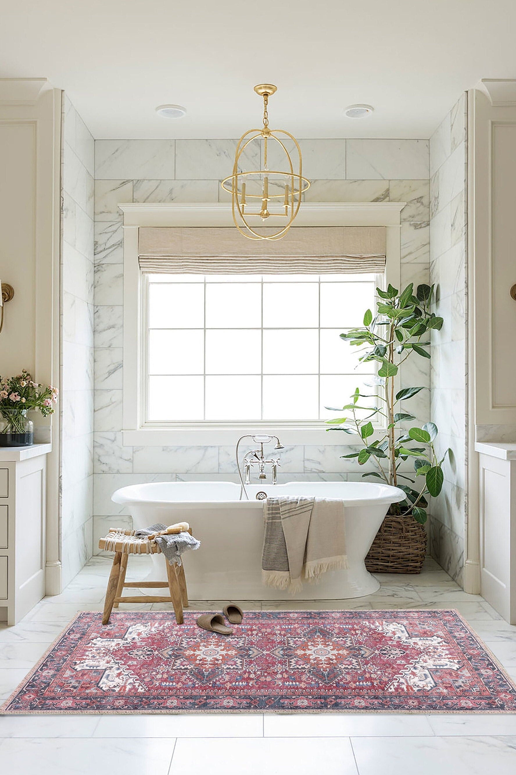 Hiba Rug Oriental Hot Pink Red Medallion Rug