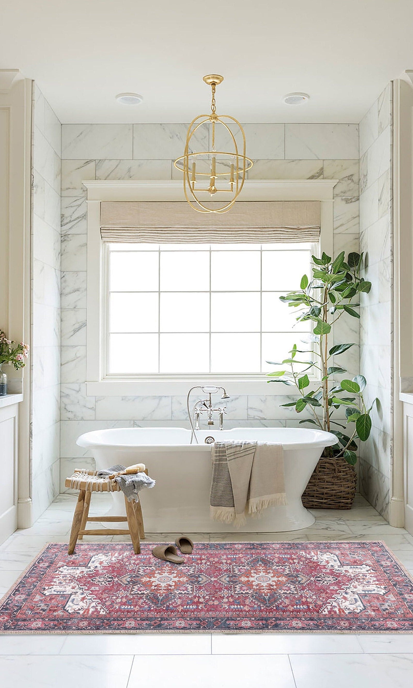 Hiba Rug Oriental Hot Pink Red Medallion Rug