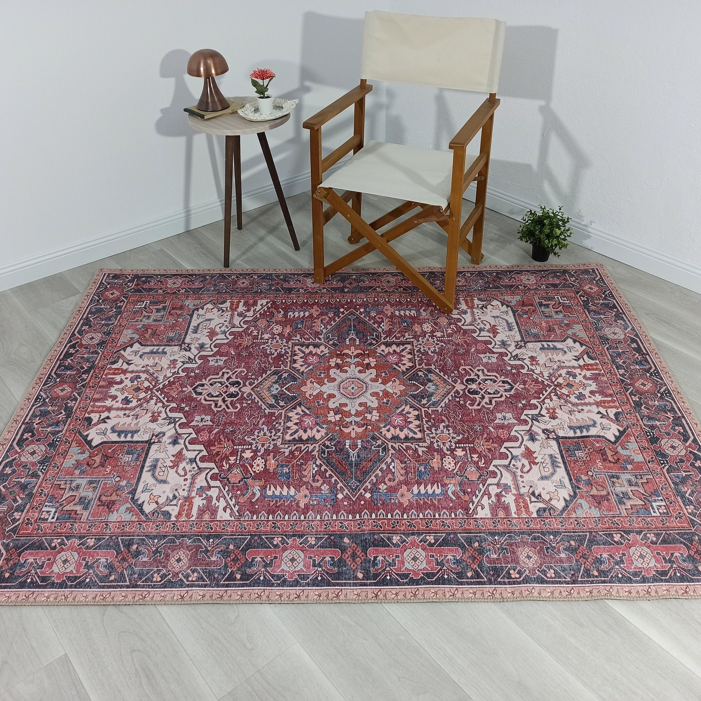 Hiba Rug Oriental Hot Pink Red Medallion Rug