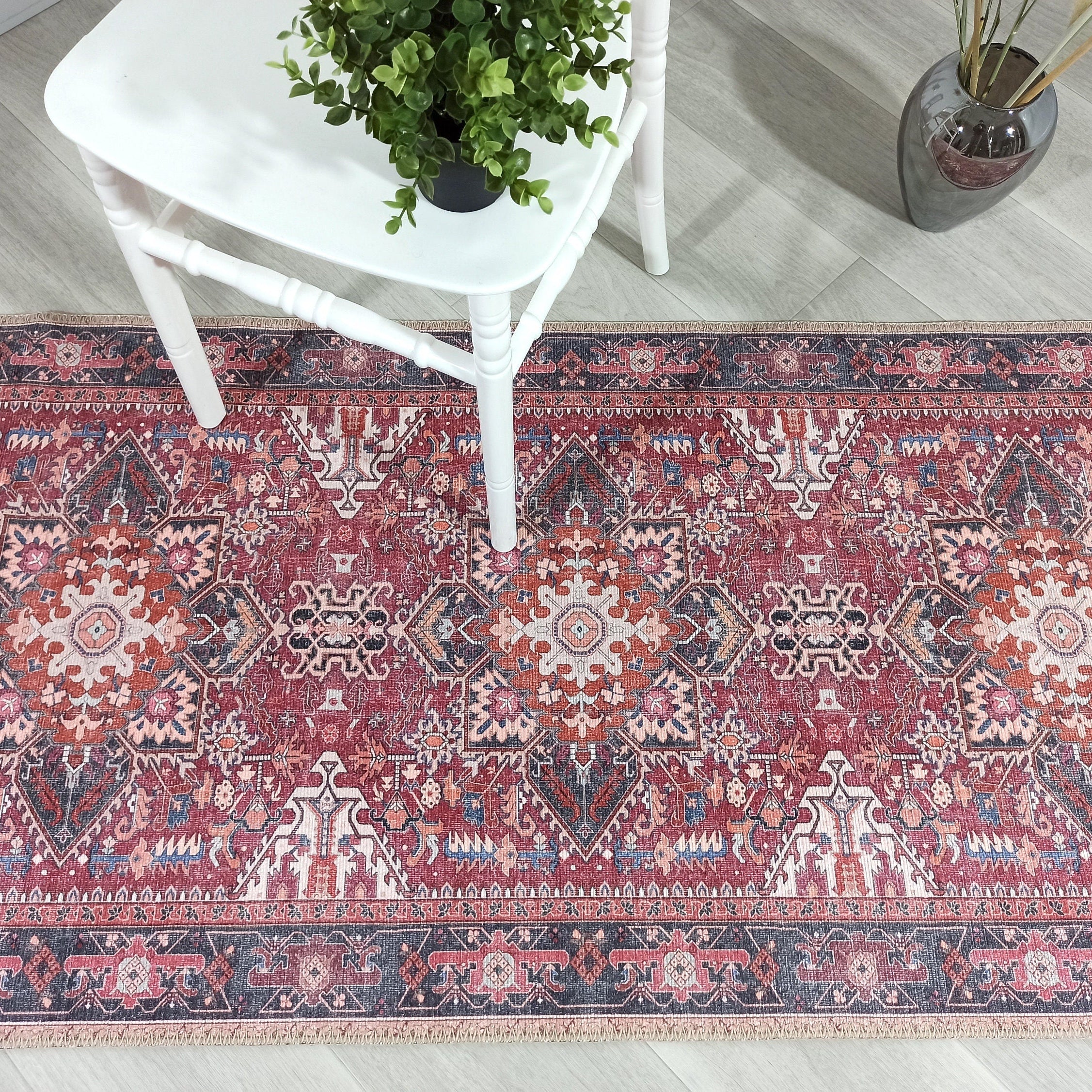 Hiba Rug Oriental Hot Pink Red Medallion Rug