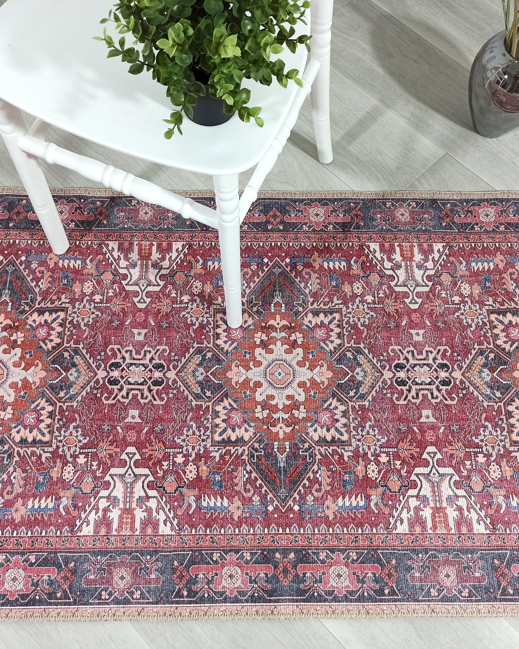 Hiba Rug Oriental Hot Pink Red Medallion Rug