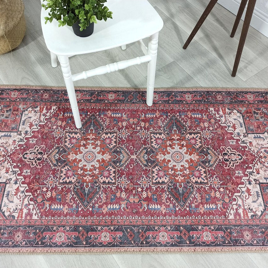 Hiba Rug Oriental Hot Pink Red Medallion Rug