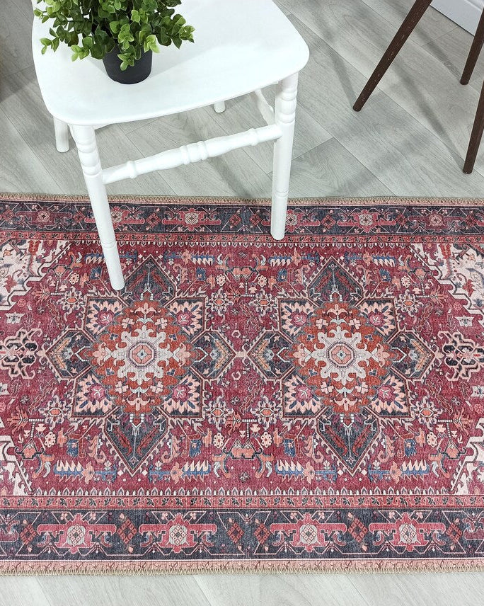 Hiba Rug Oriental Hot Pink Red Medallion Rug