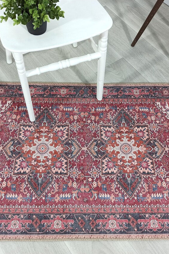 Hiba Rug Oriental Hot Pink Red Medallion Rug