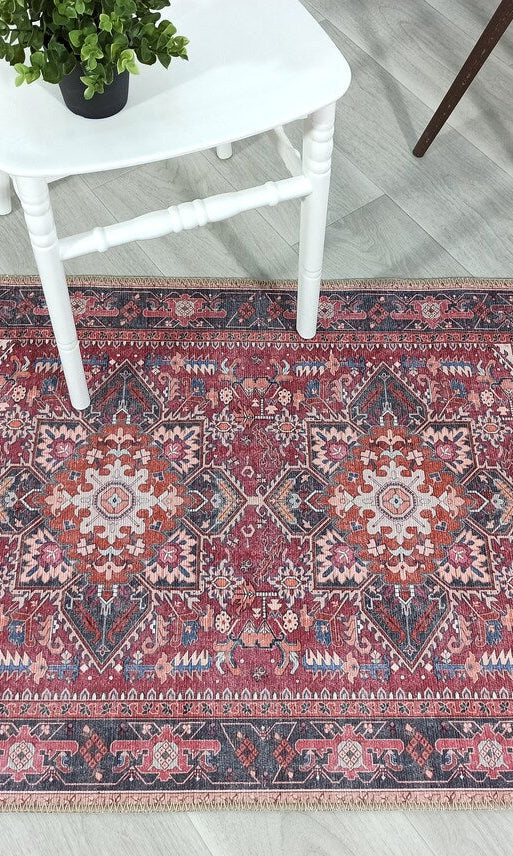 Hiba Rug Oriental Hot Pink Red Medallion Rug