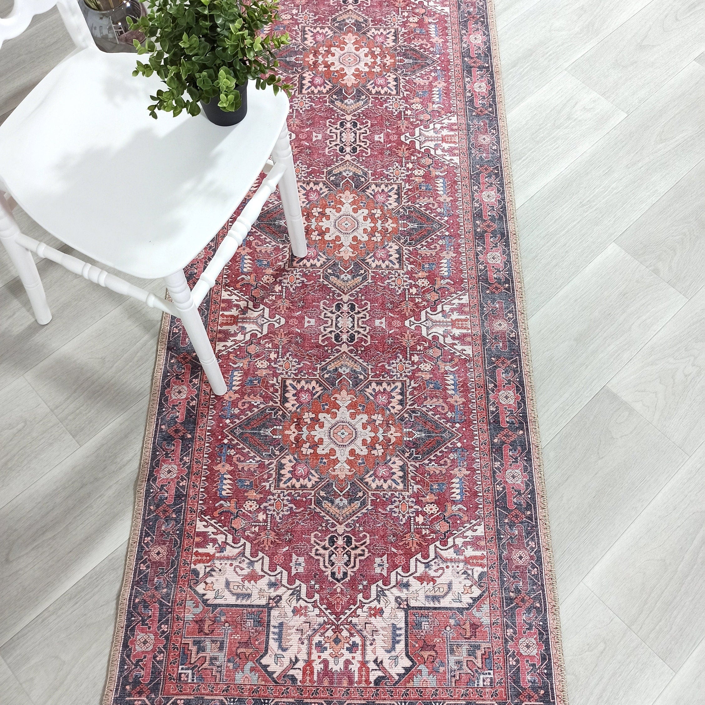 Hiba Rug Oriental Hot Pink Red Medallion Rug