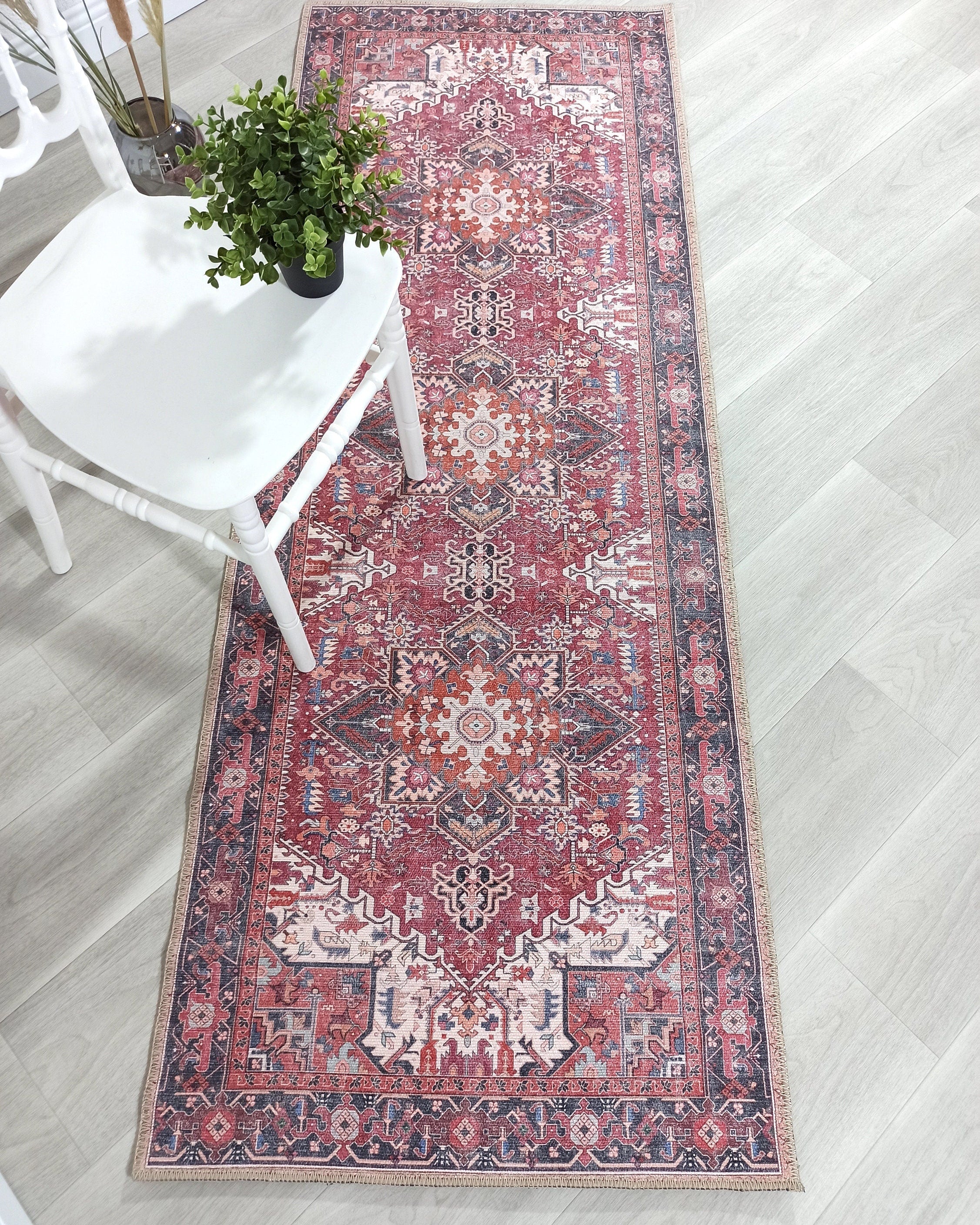 Hiba Rug Oriental Hot Pink Red Medallion Rug