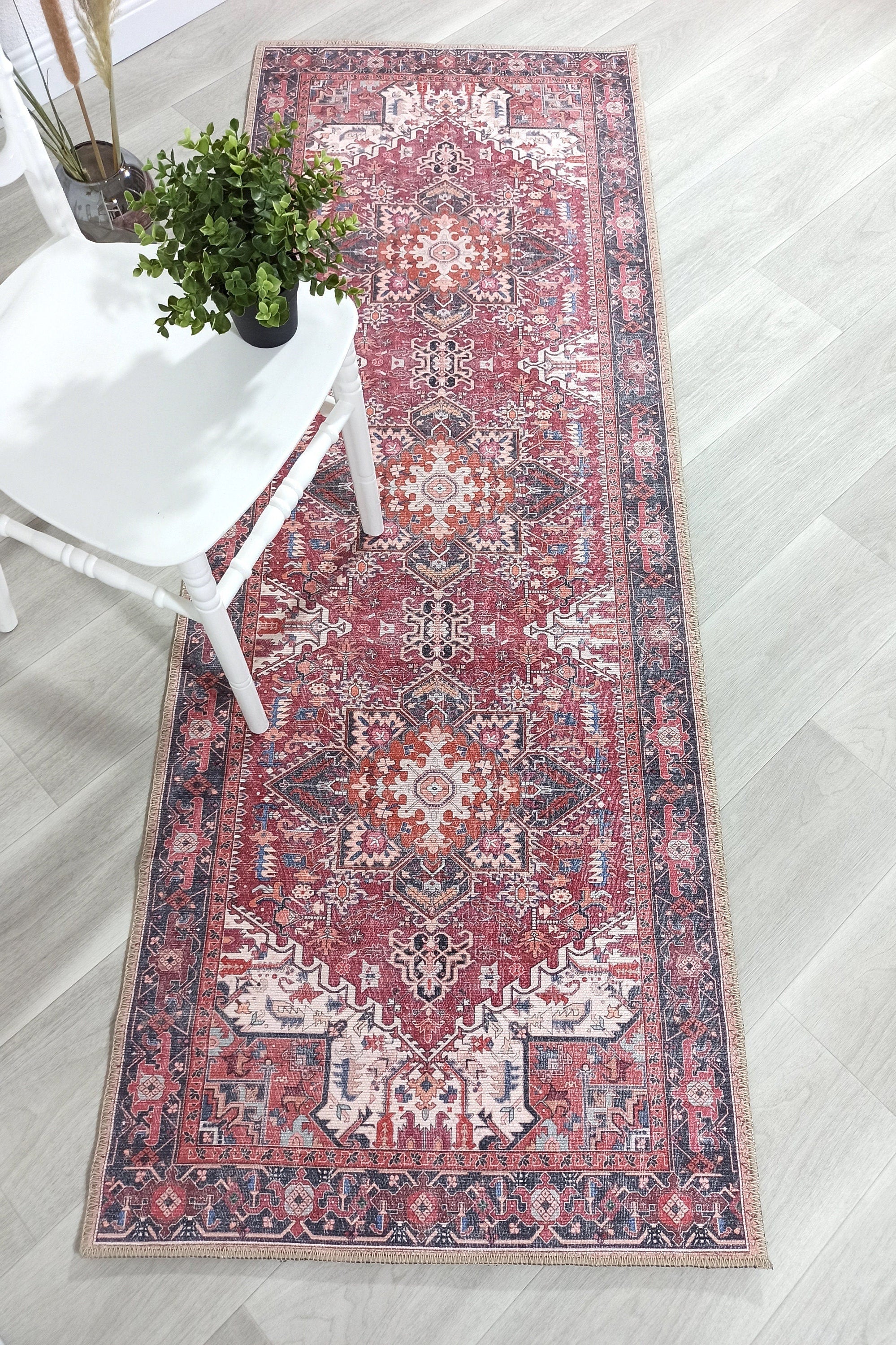 Hiba Rug Oriental Hot Pink Red Medallion Rug