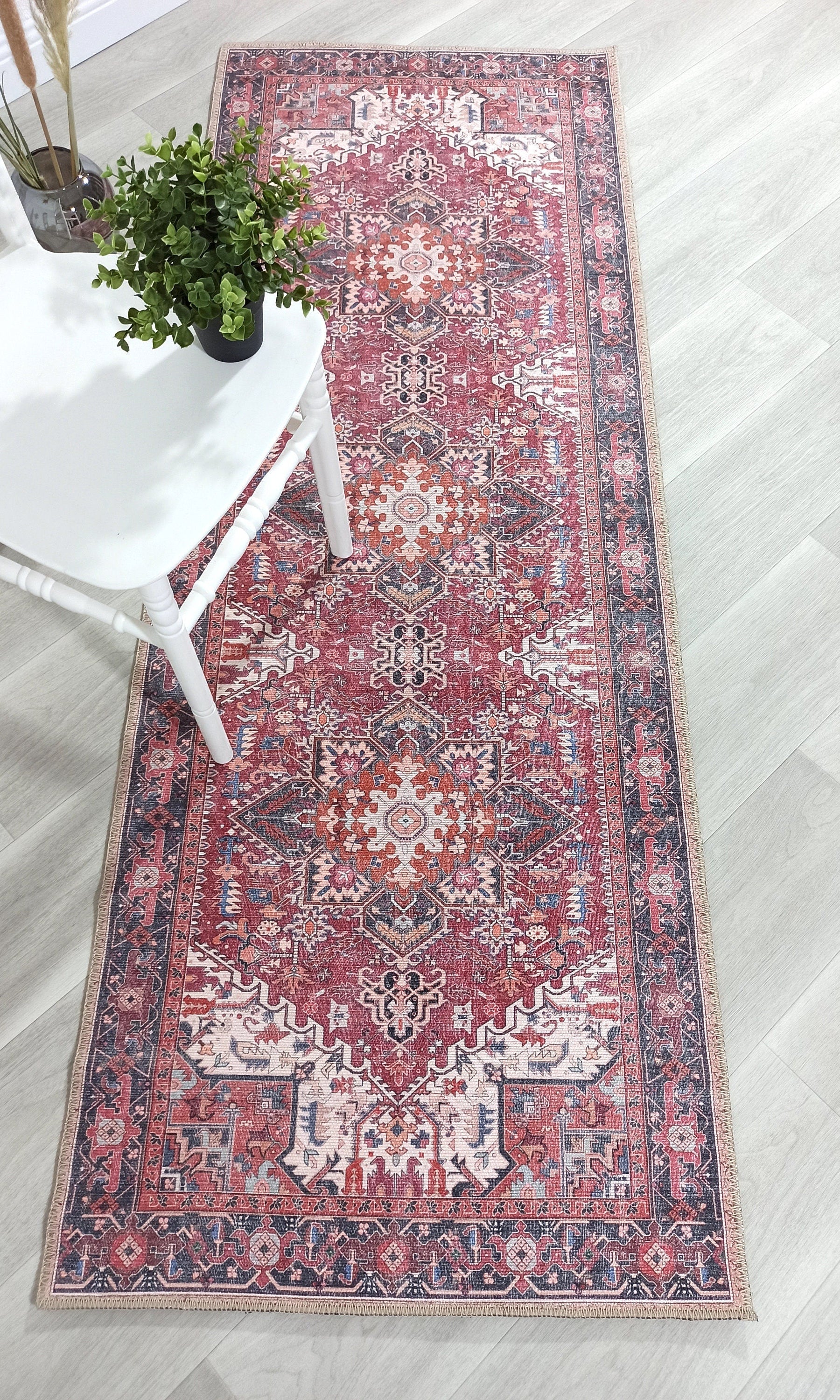 Hiba Rug Oriental Hot Pink Red Medallion Rug