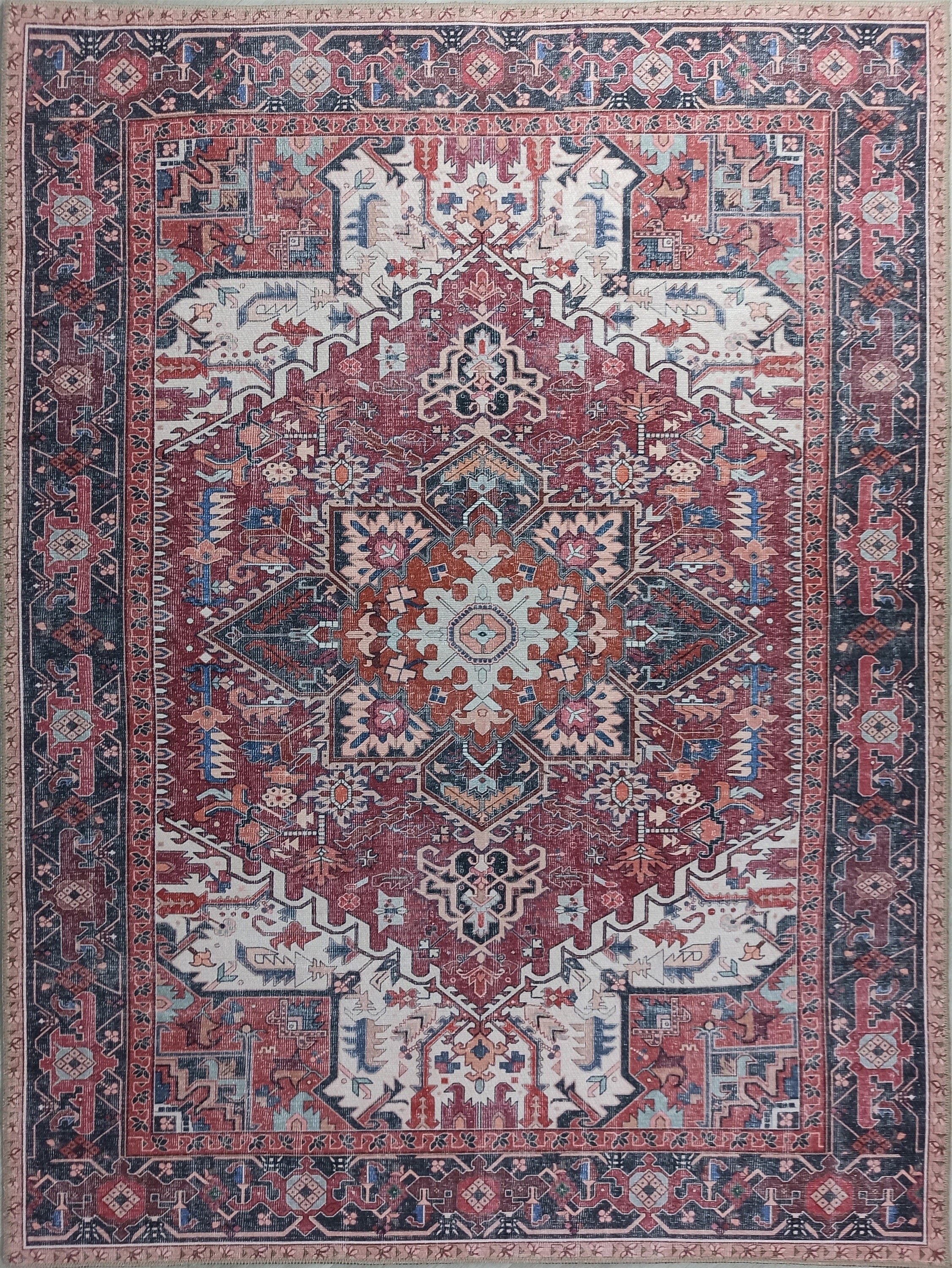 Hiba Rug Oriental Hot Pink Red Medallion Rug