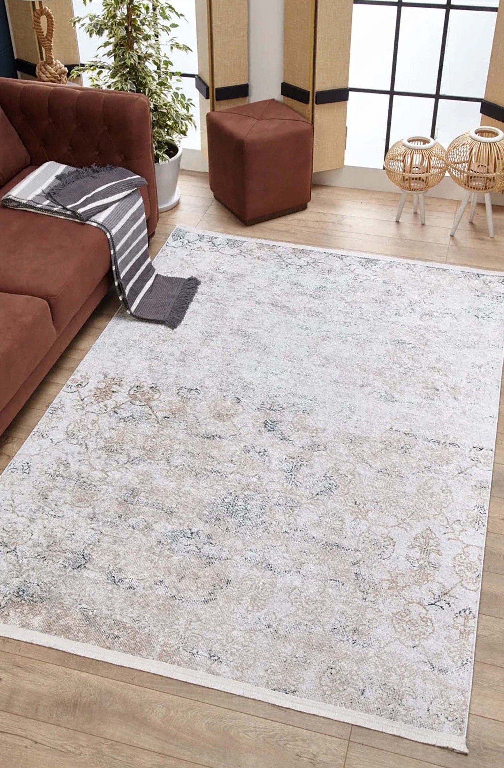 Hilay Turkish Modern Faded Beige Rug