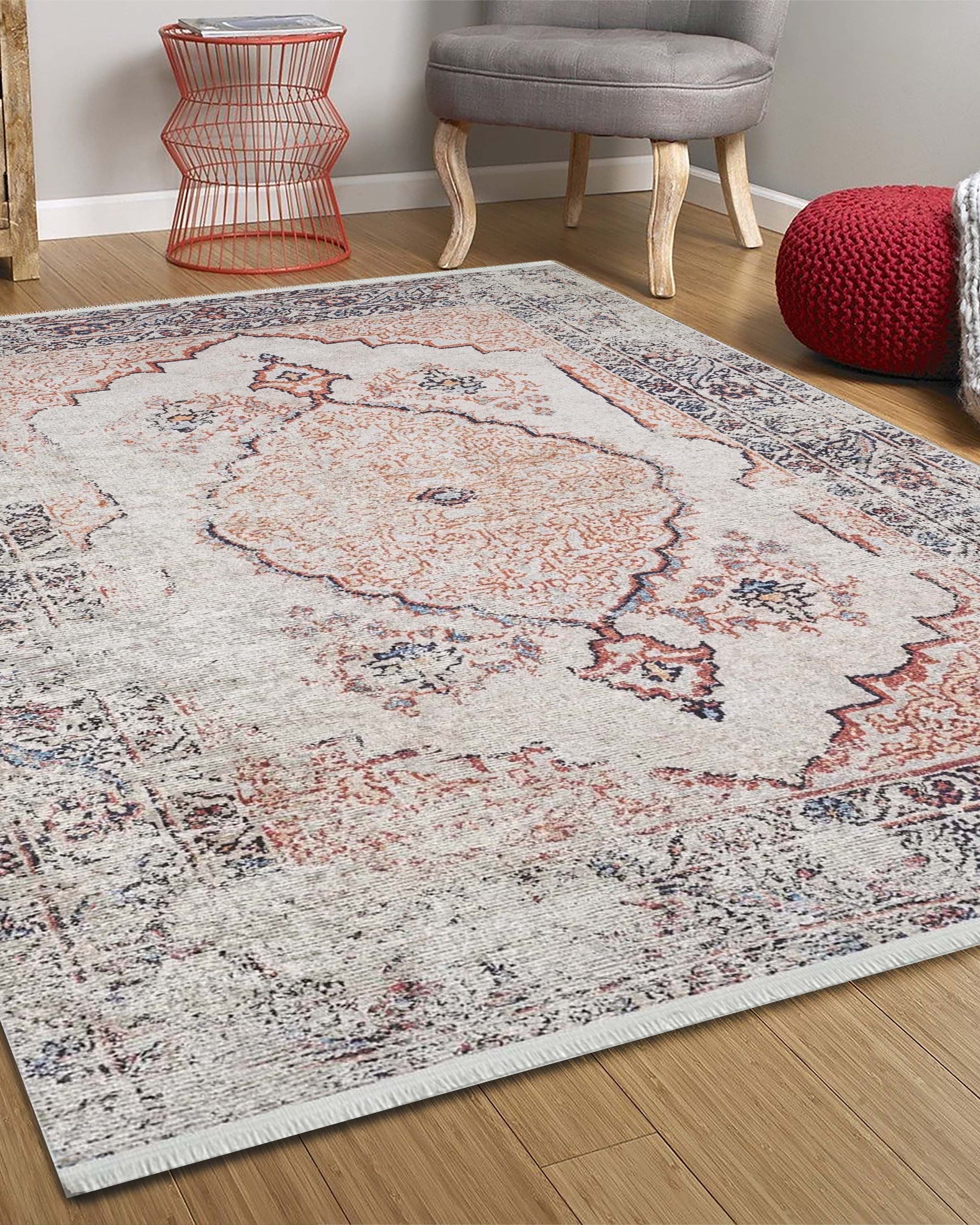 Hind Turkish Distressed Beige Orange Blush Rug